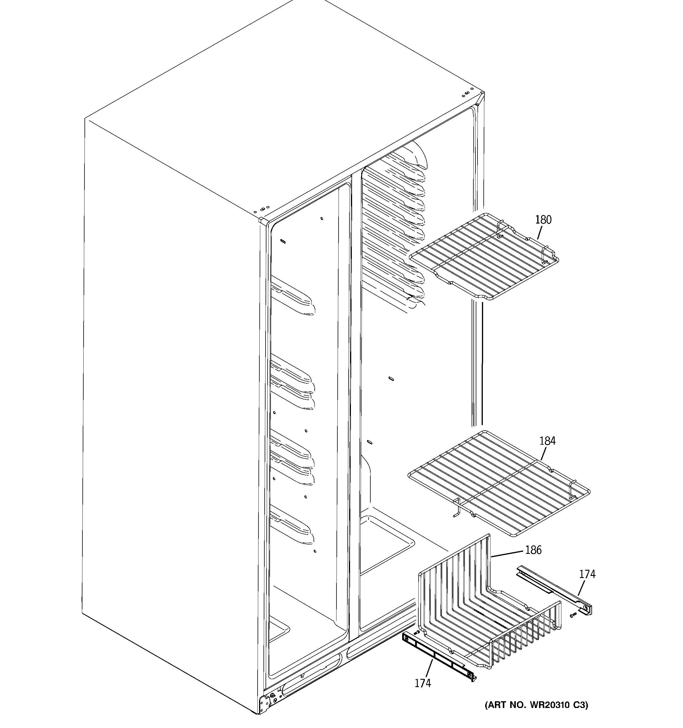 GE ESHF5MGXBEWW freezer shelves diagram