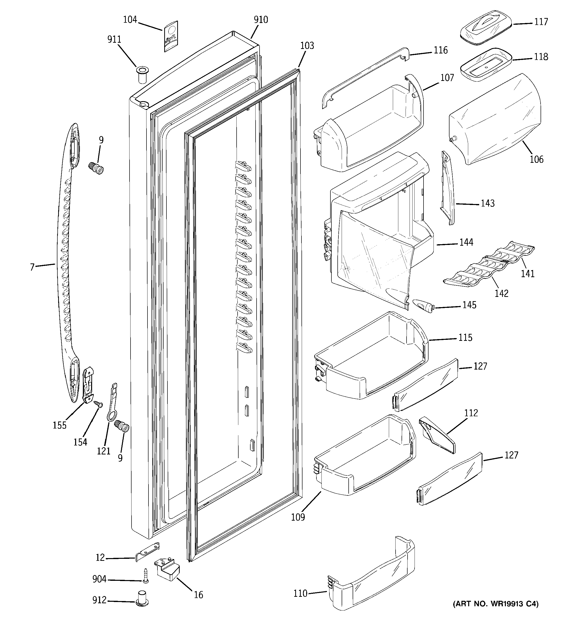 GE PHE25PGTIFBB fresh food door diagram