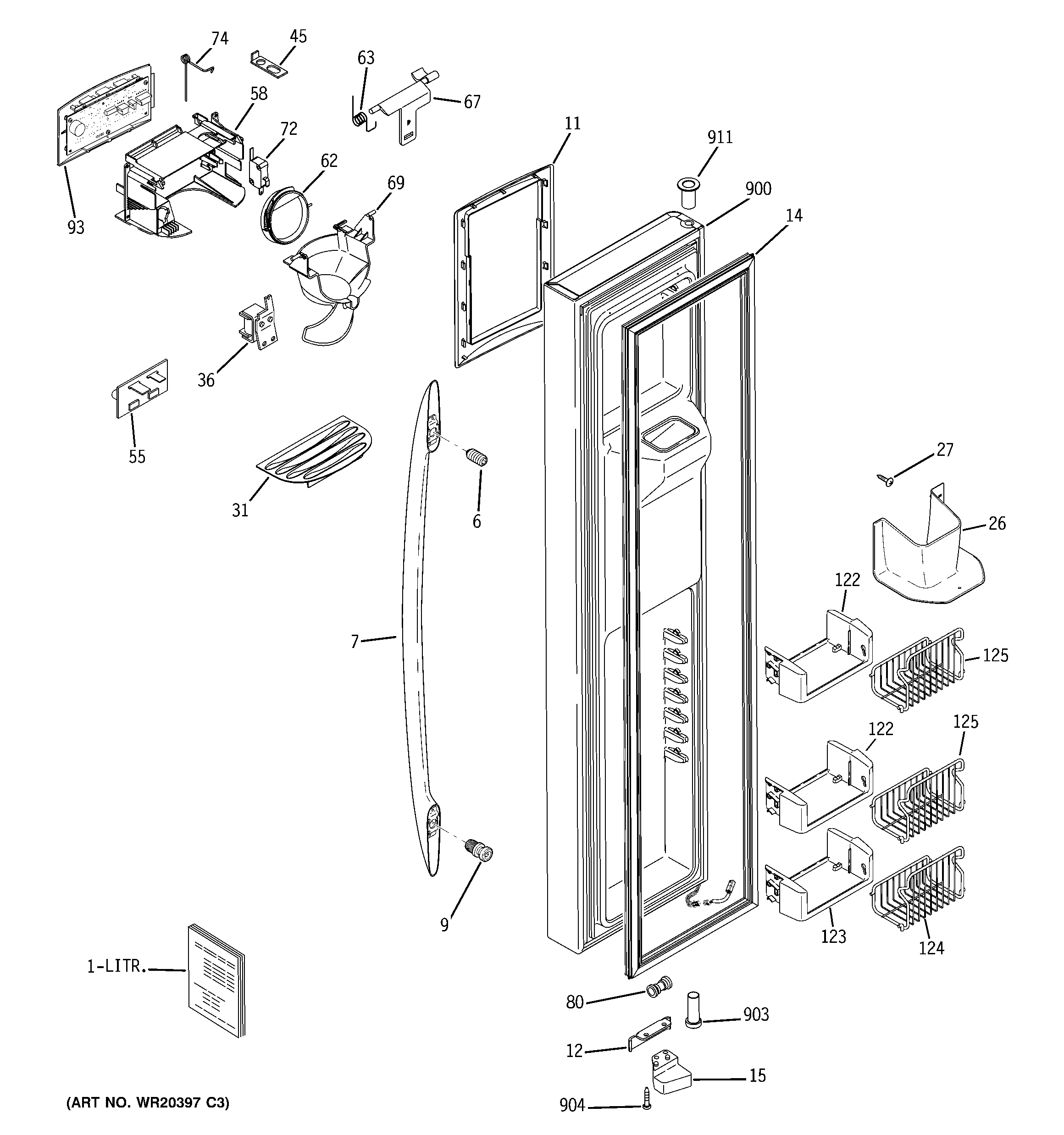 GE PSC23SHTHSS freezer door diagram
