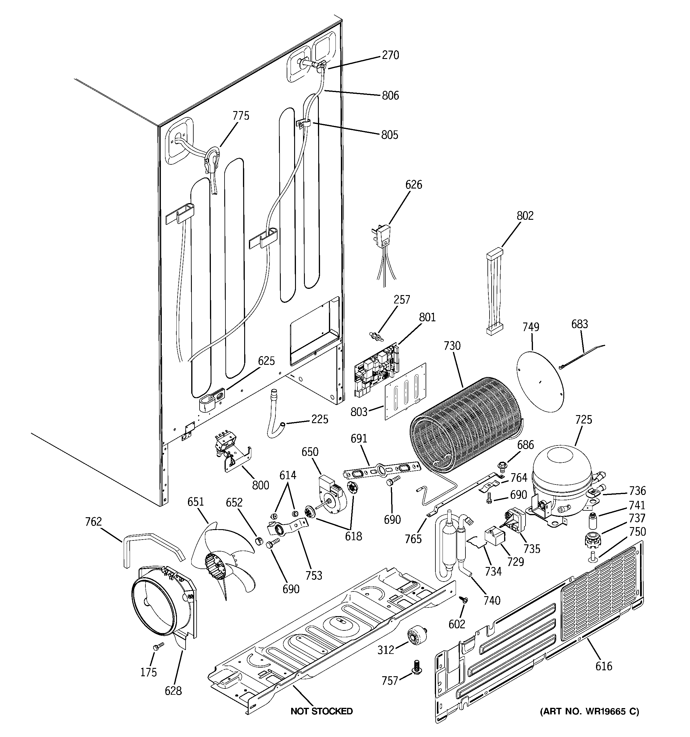 GE PSC23SHTHSS sealed system & mother board diagram