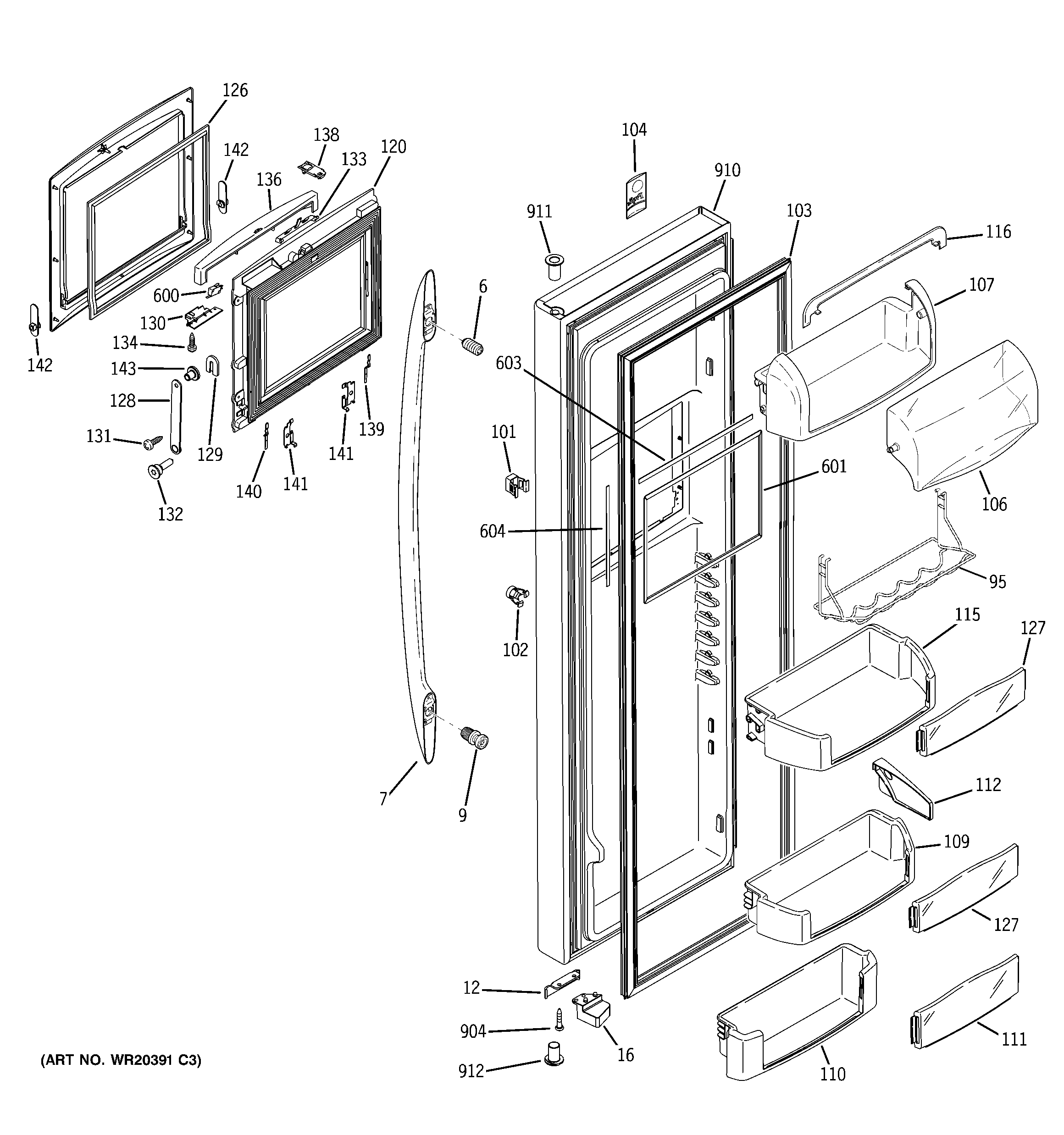 GE PSC23SHTHSS fresh food door diagram