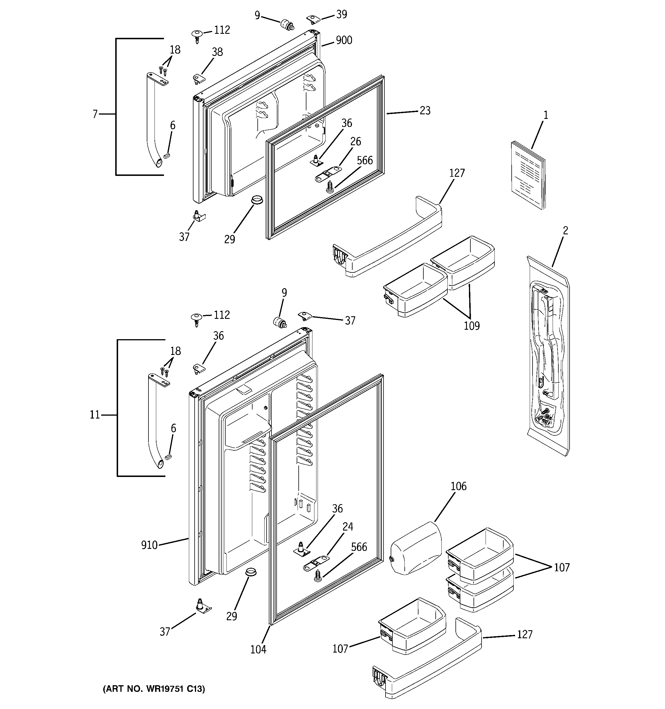 GE GTS18SBXCRSS doors diagram