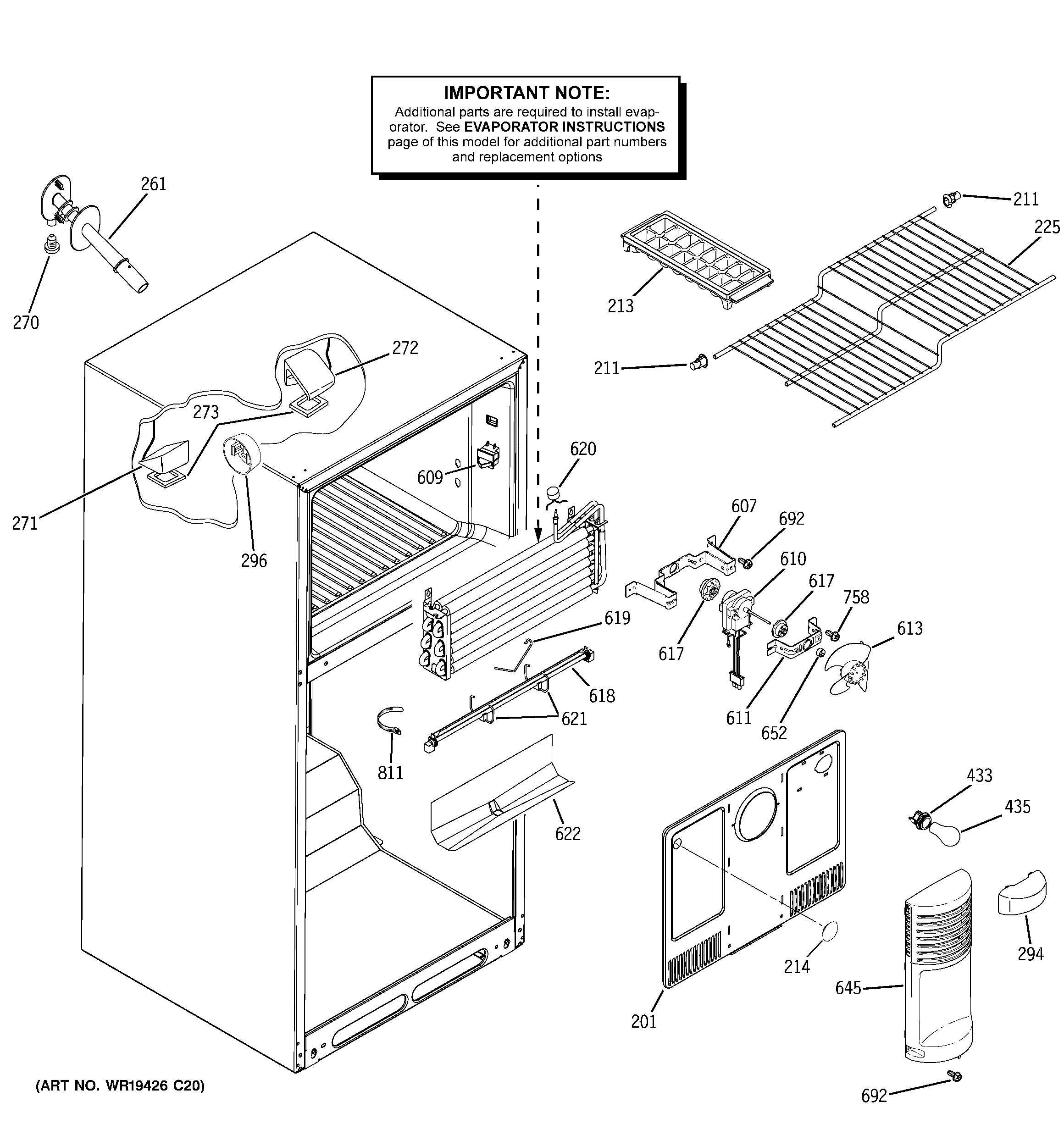 GE GTS18SBXCRSS freezer section diagram