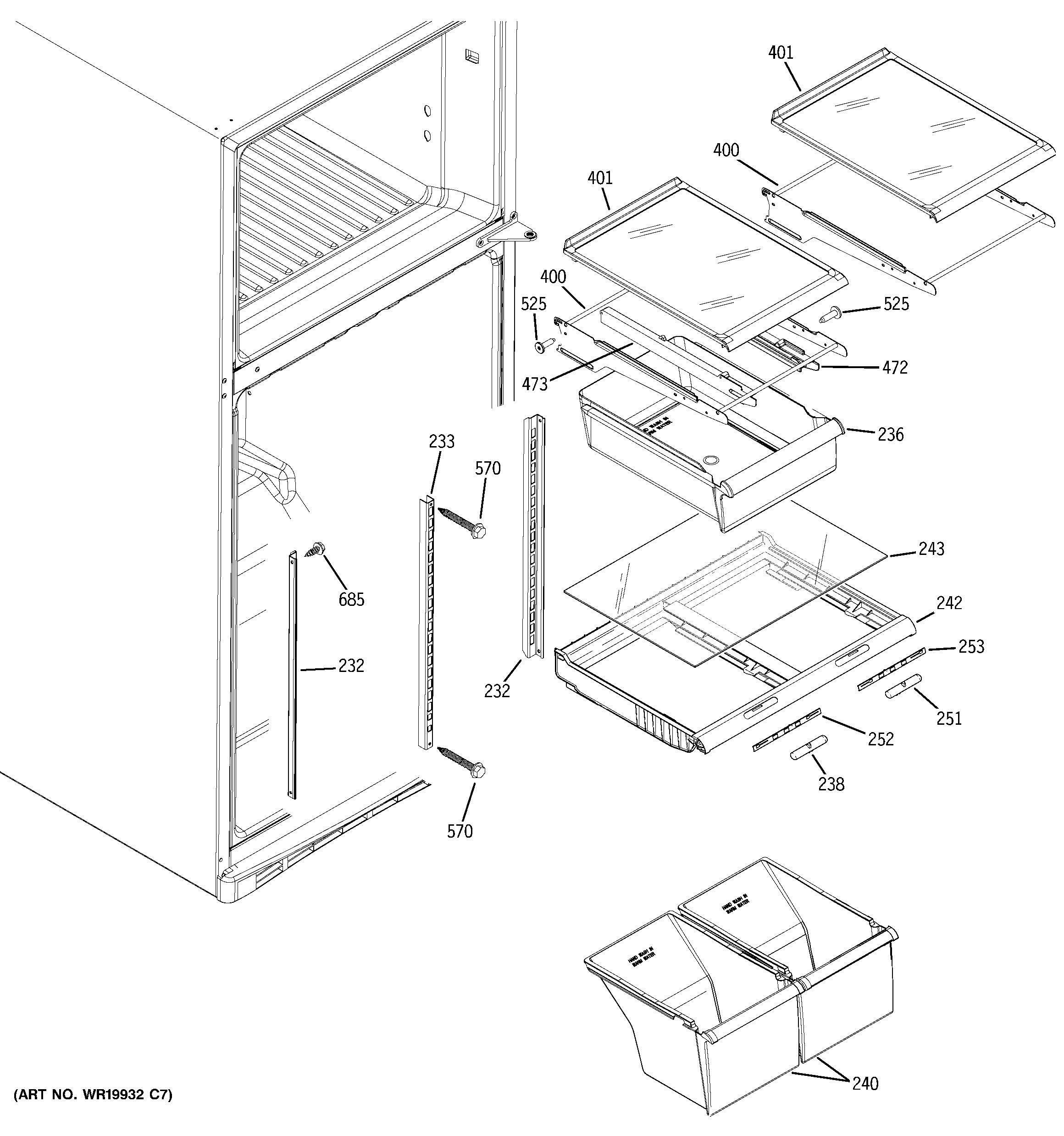 GE GTS18SBXCRSS fresh food shelves diagram