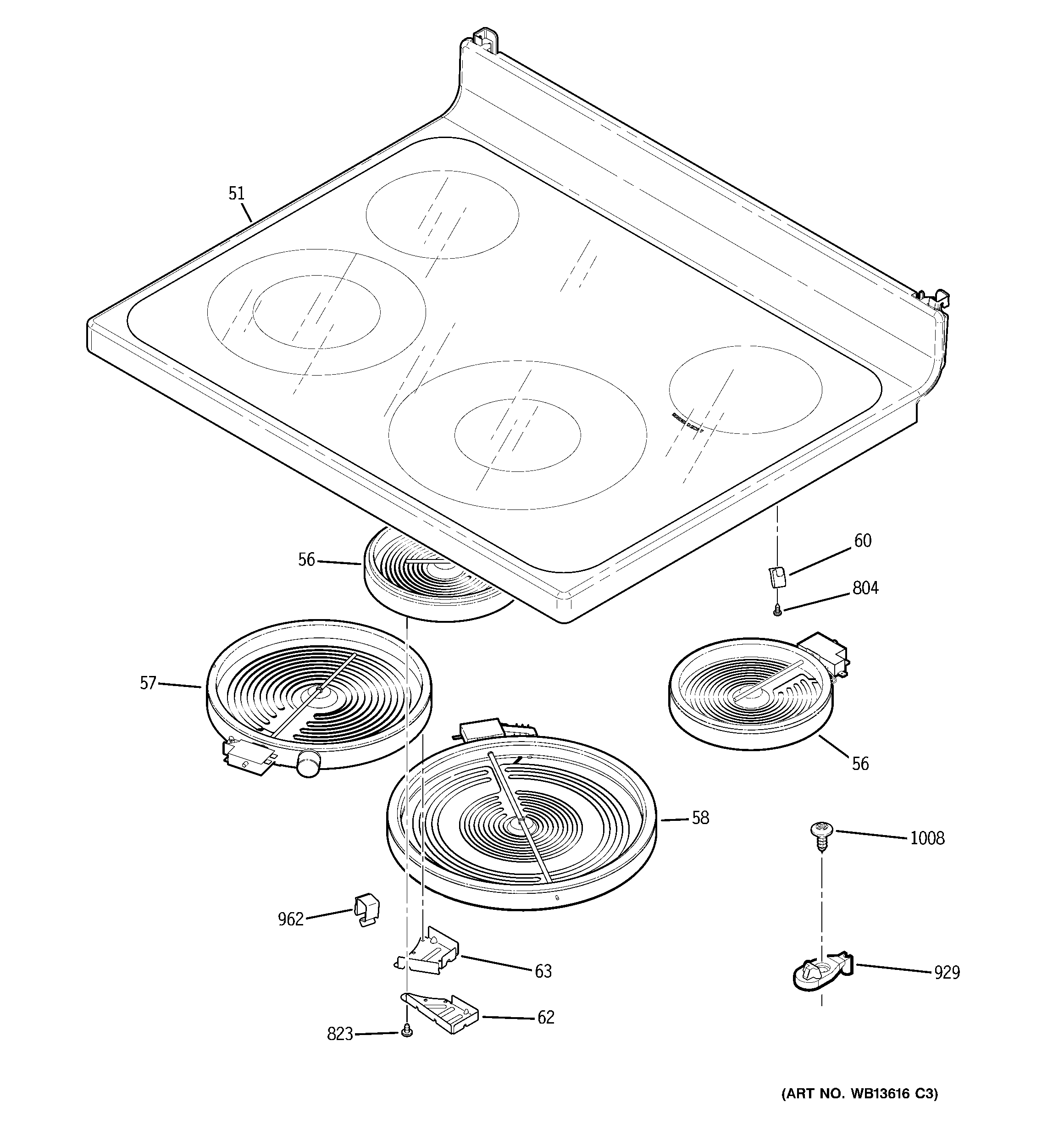 GE JCBP68MM1BS cooktop diagram