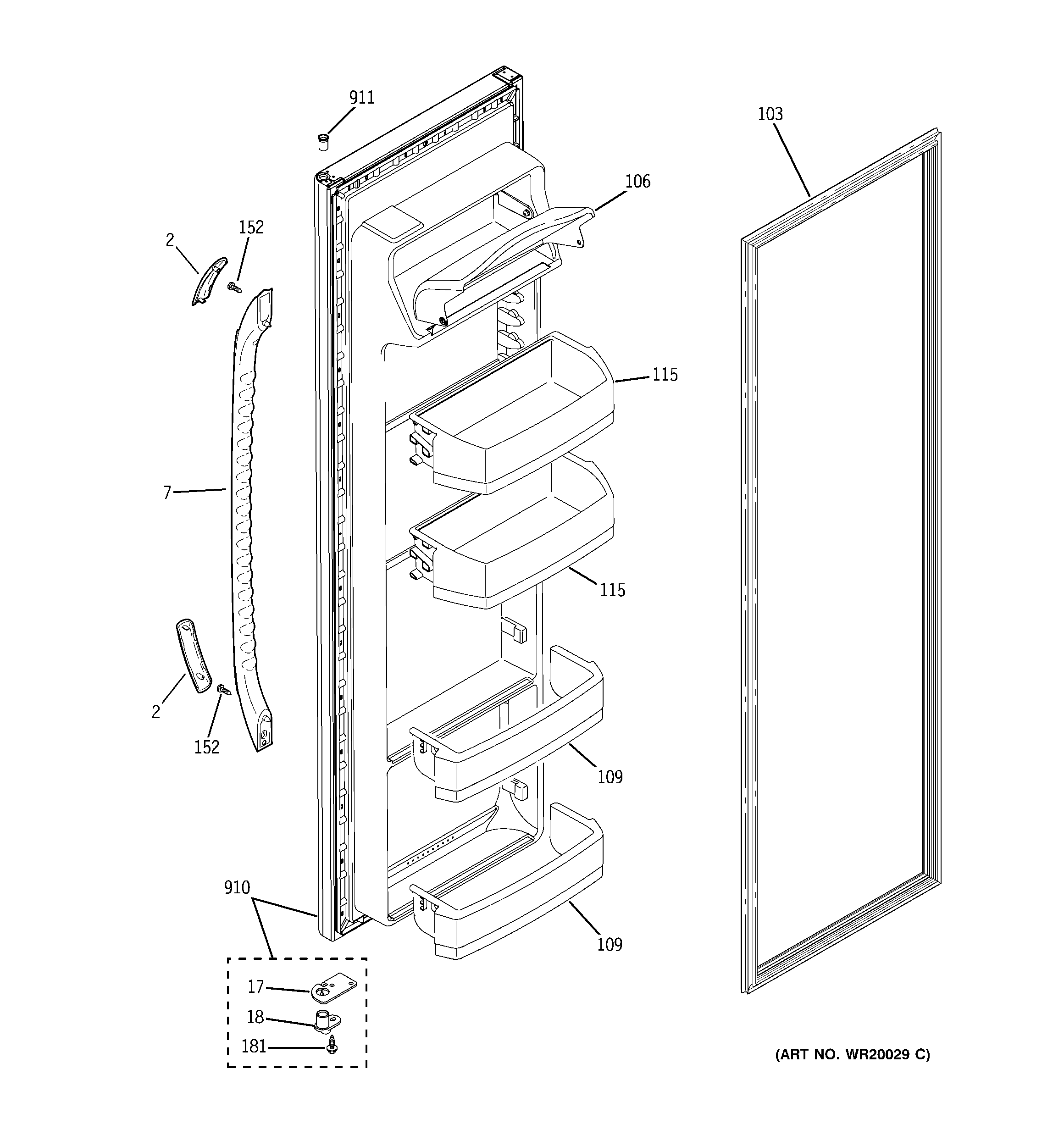 GE GSH25JFTCCC fresh food door diagram