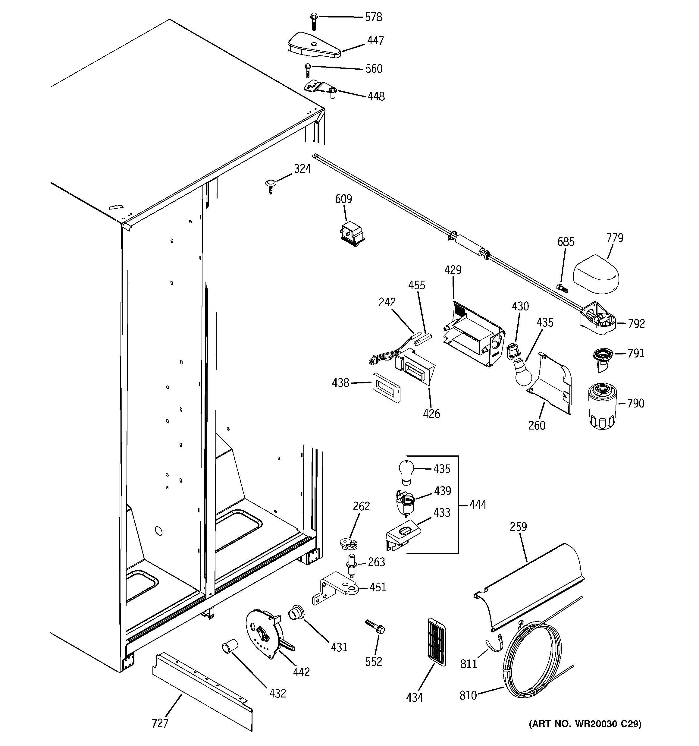GE GSL25JFTCBS fresh food section diagram