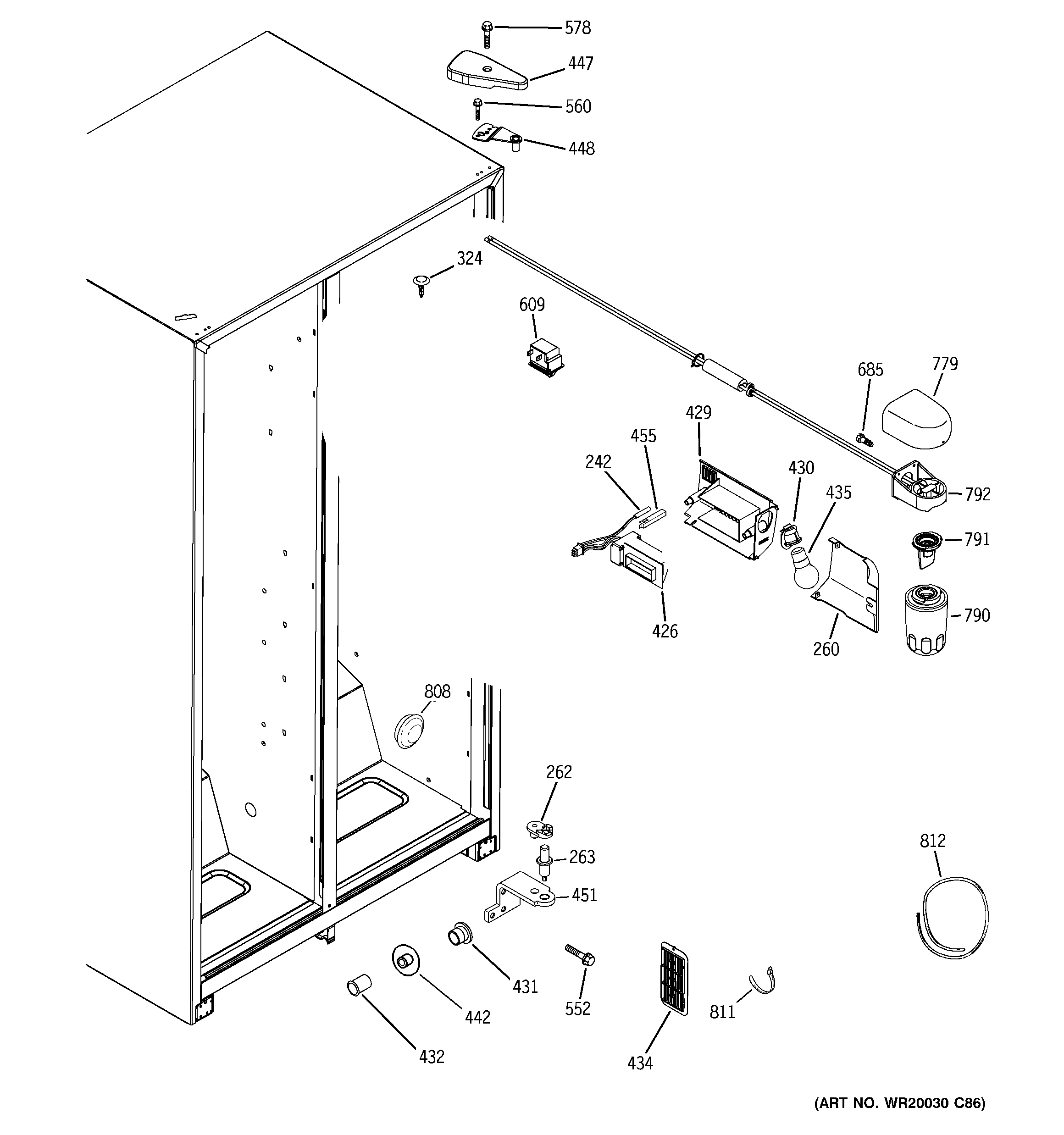 Hotpoint HSS25GFTHCC fresh food section diagram