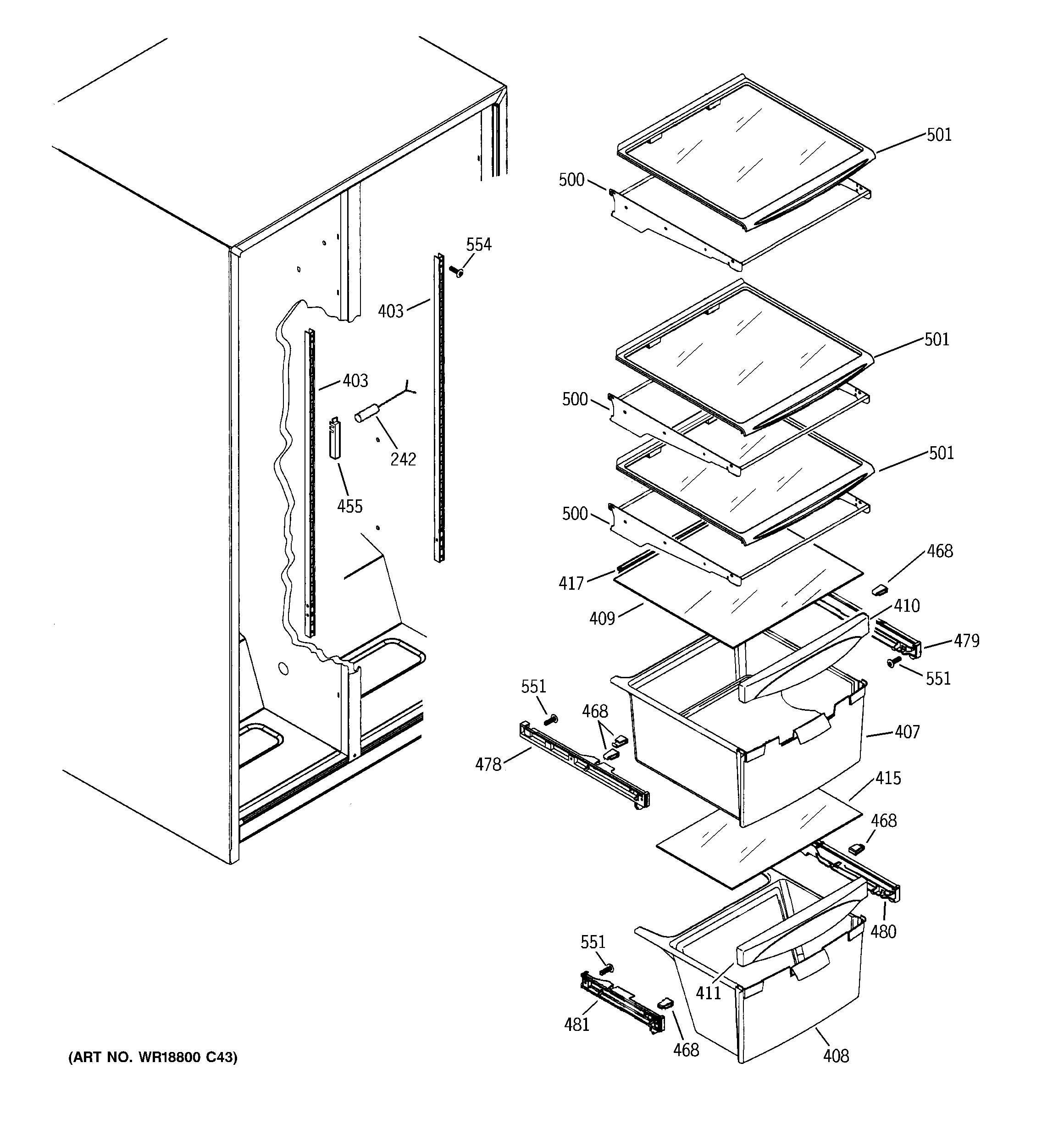 Hotpoint HSS22GFTEWW fresh food shelves diagram