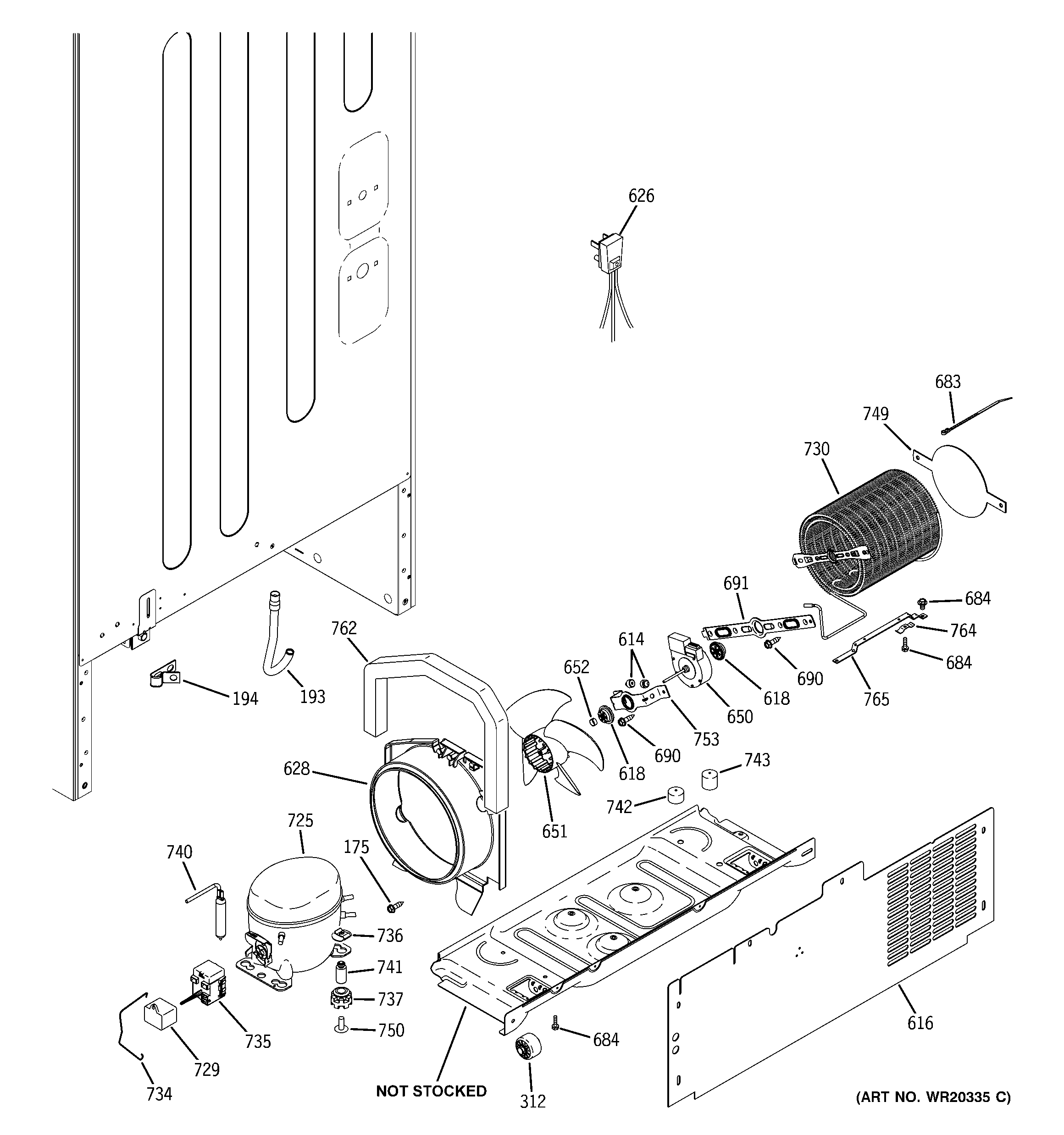 GE GBSC0HBXARBB machine compartment diagram