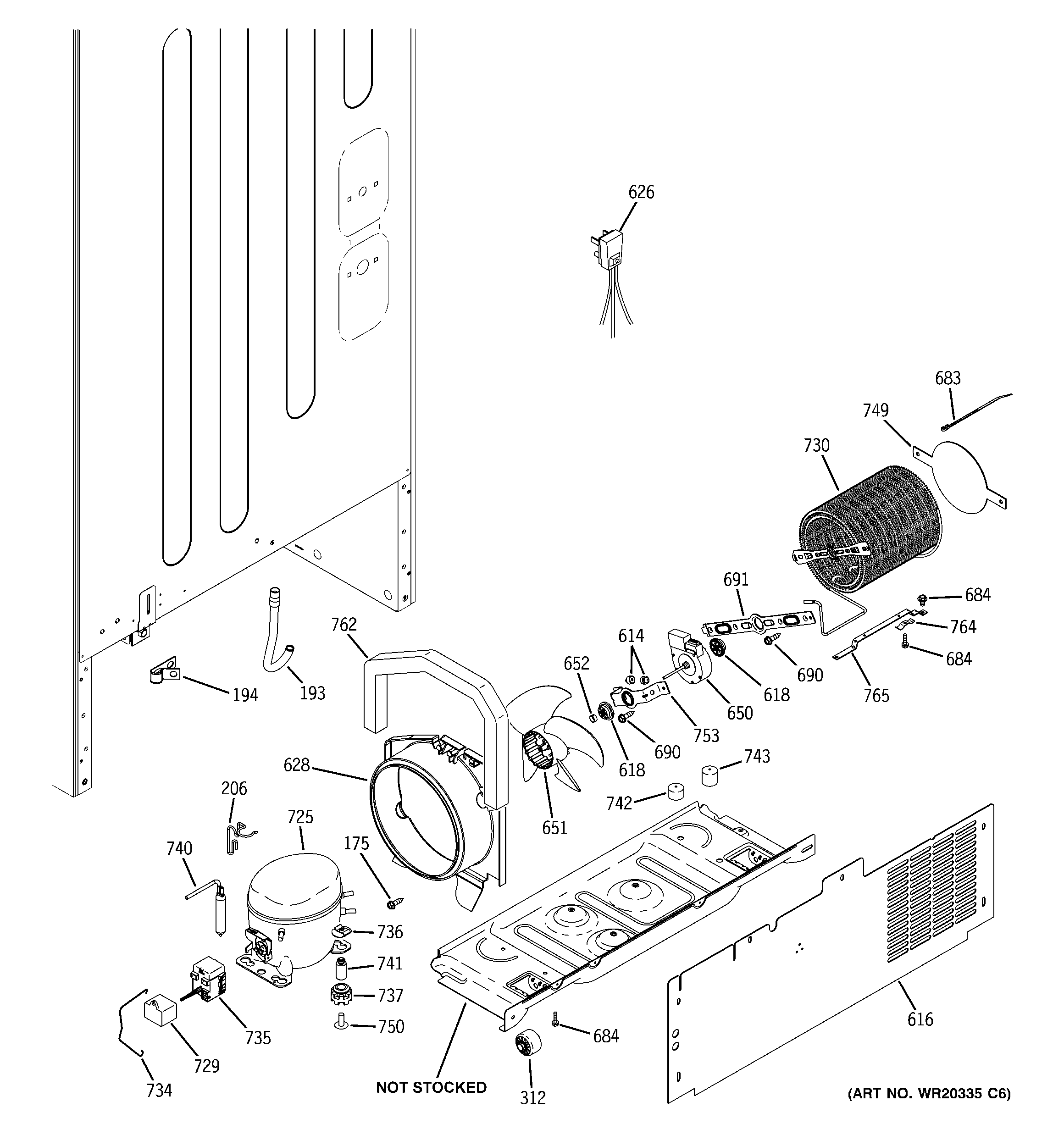 GE GBSC3HBXARBB machine compartment diagram