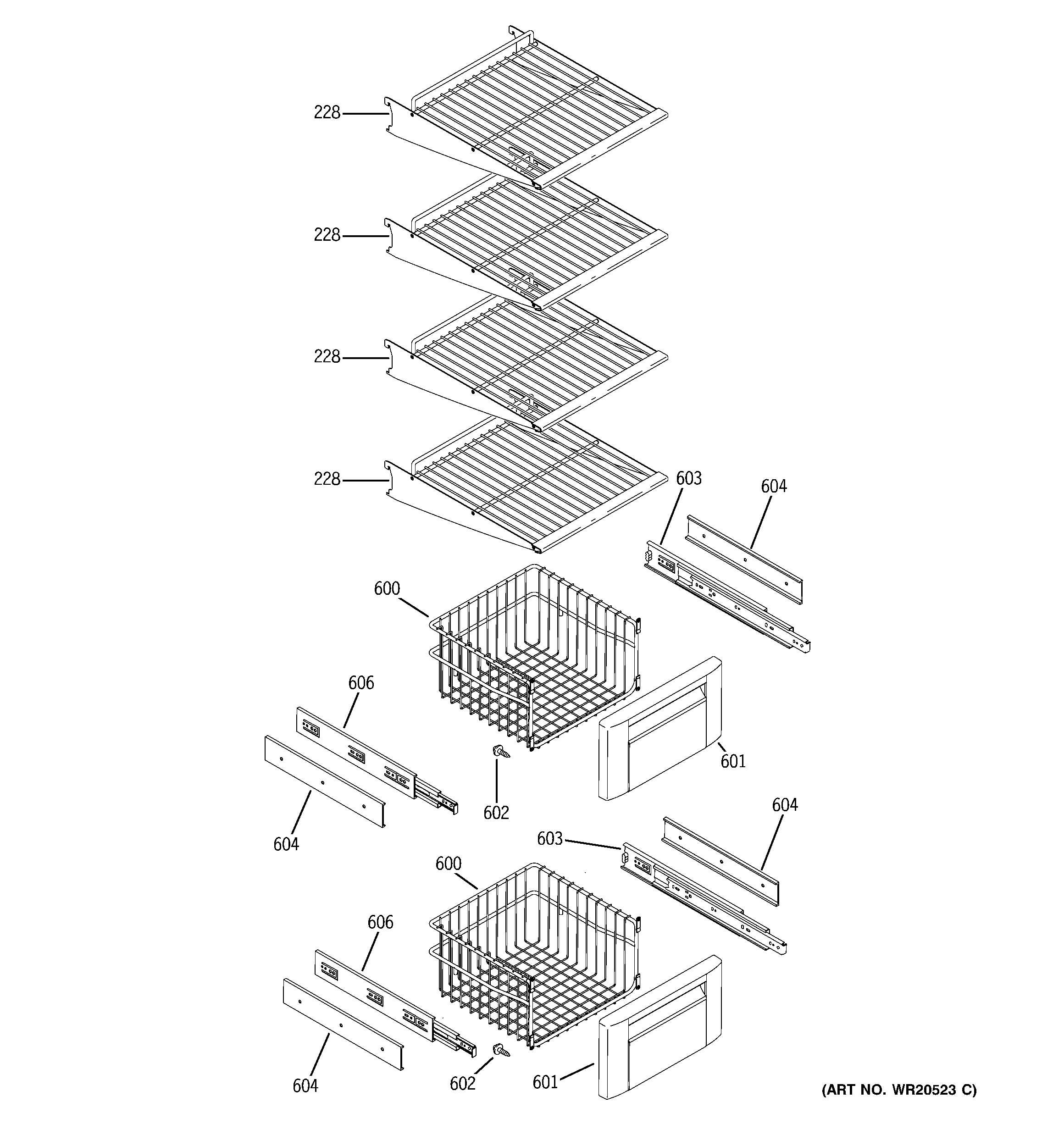 GE ZISS42GDXASS freezer shelves diagram