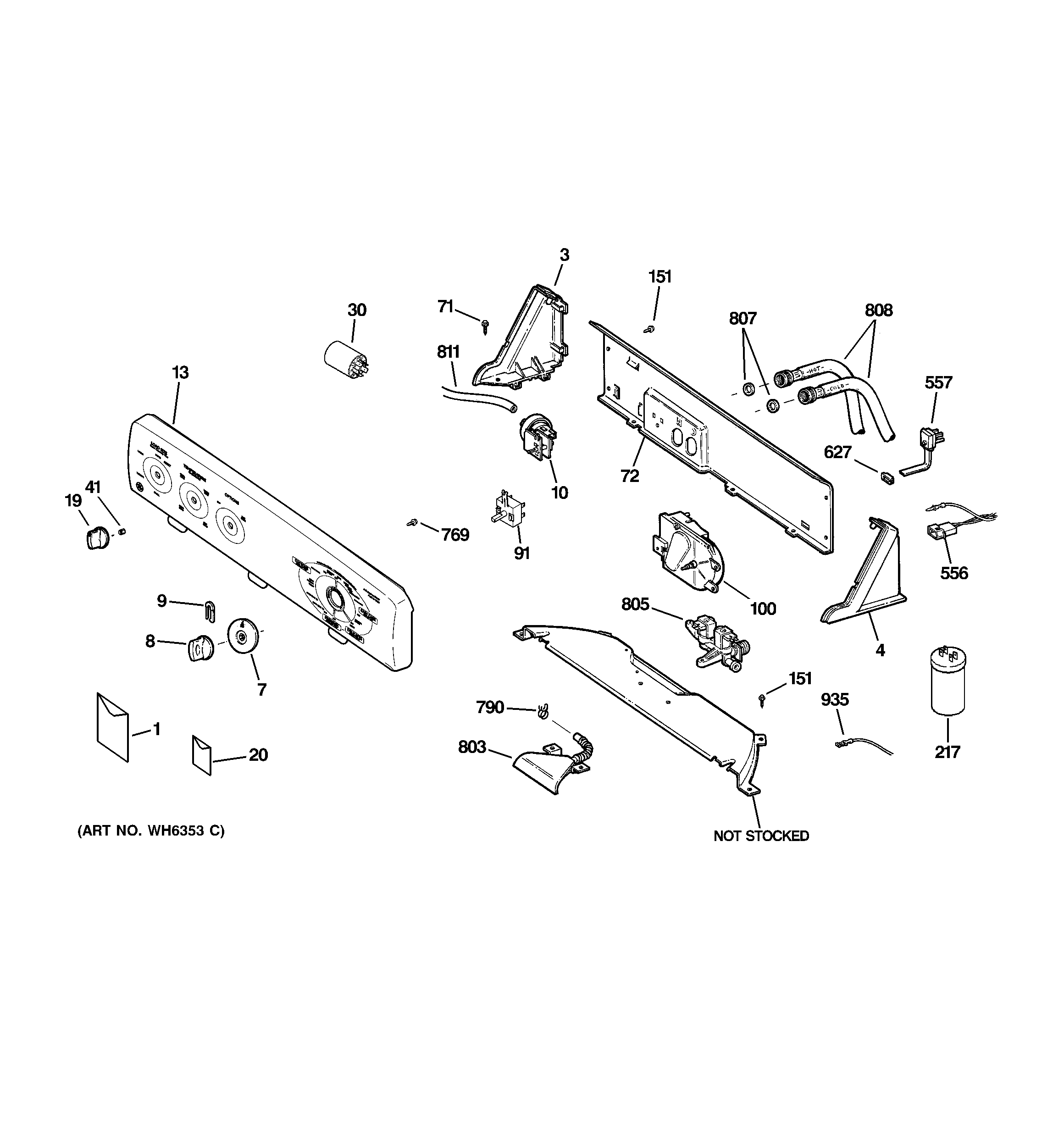 GE WBB2090G0WW controls & backsplash diagram