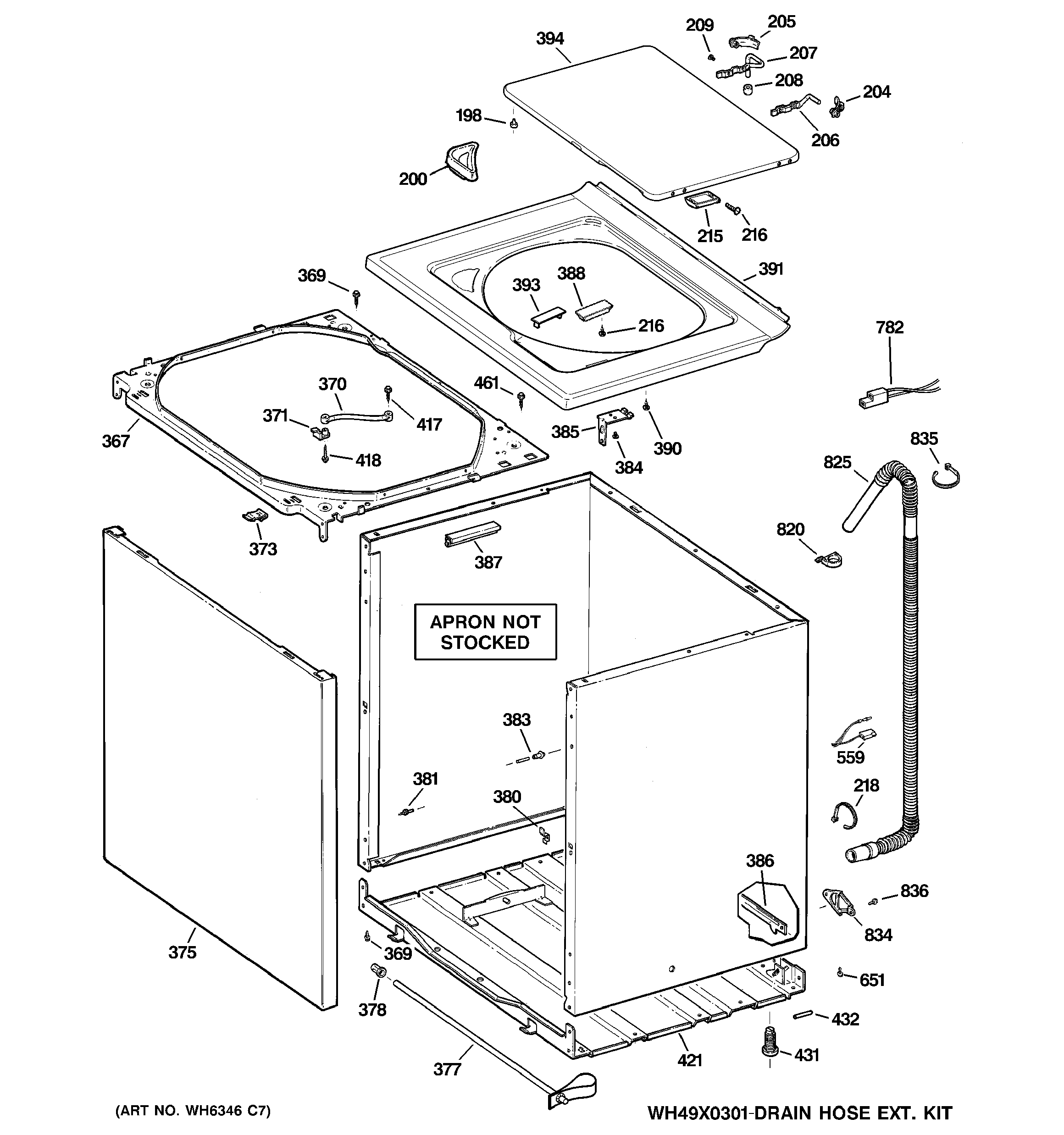 GE WBB2090G2WW cabinet, cover & front panel diagram