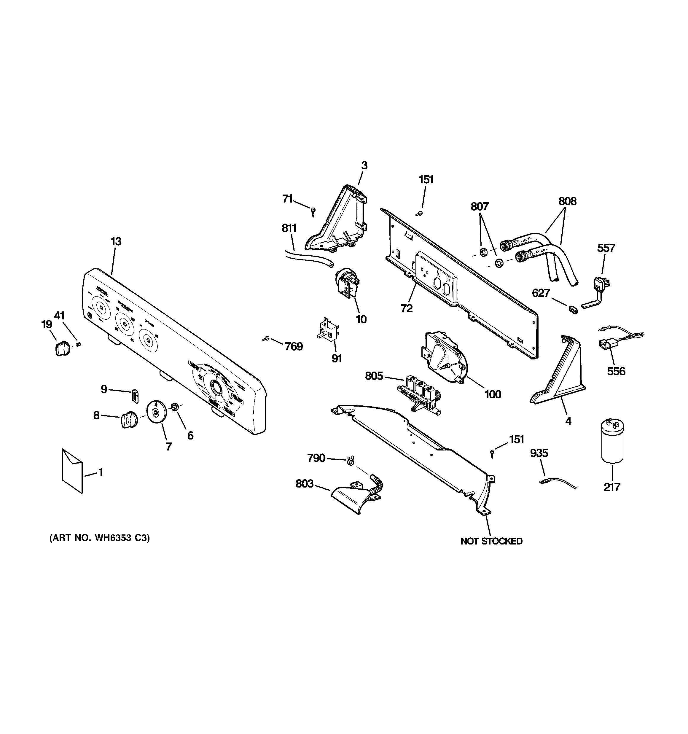 GE WDSR2080G3WW controls & backsplash diagram