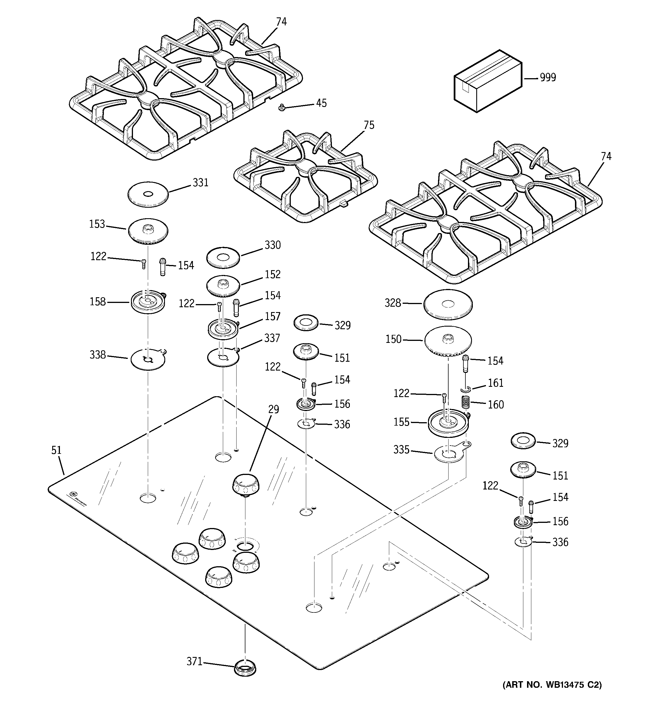 GE ZGU36KWK2WW control panel & cooktop diagram
