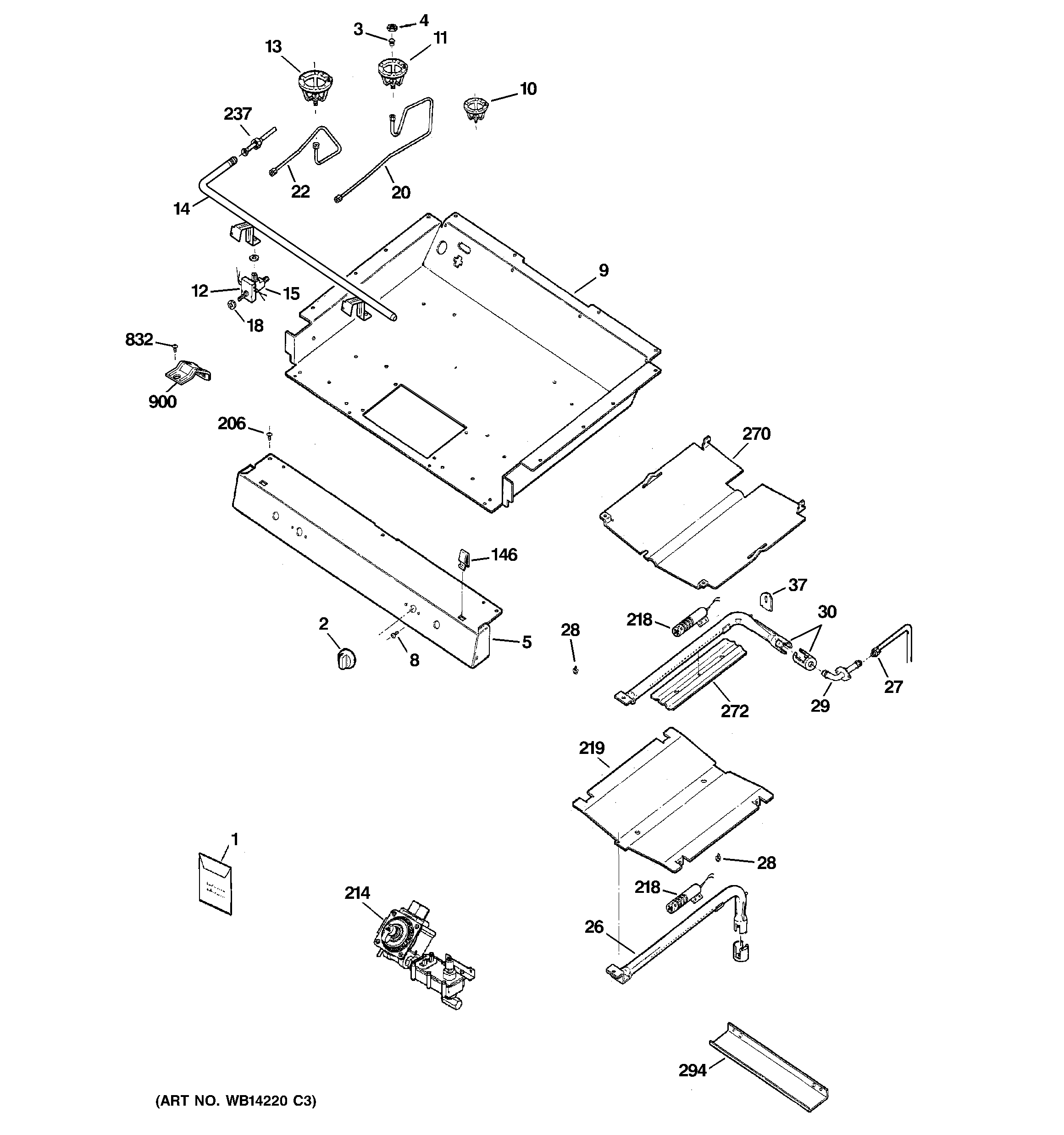 GE JGB290DEN2WW gas & burner parts diagram
