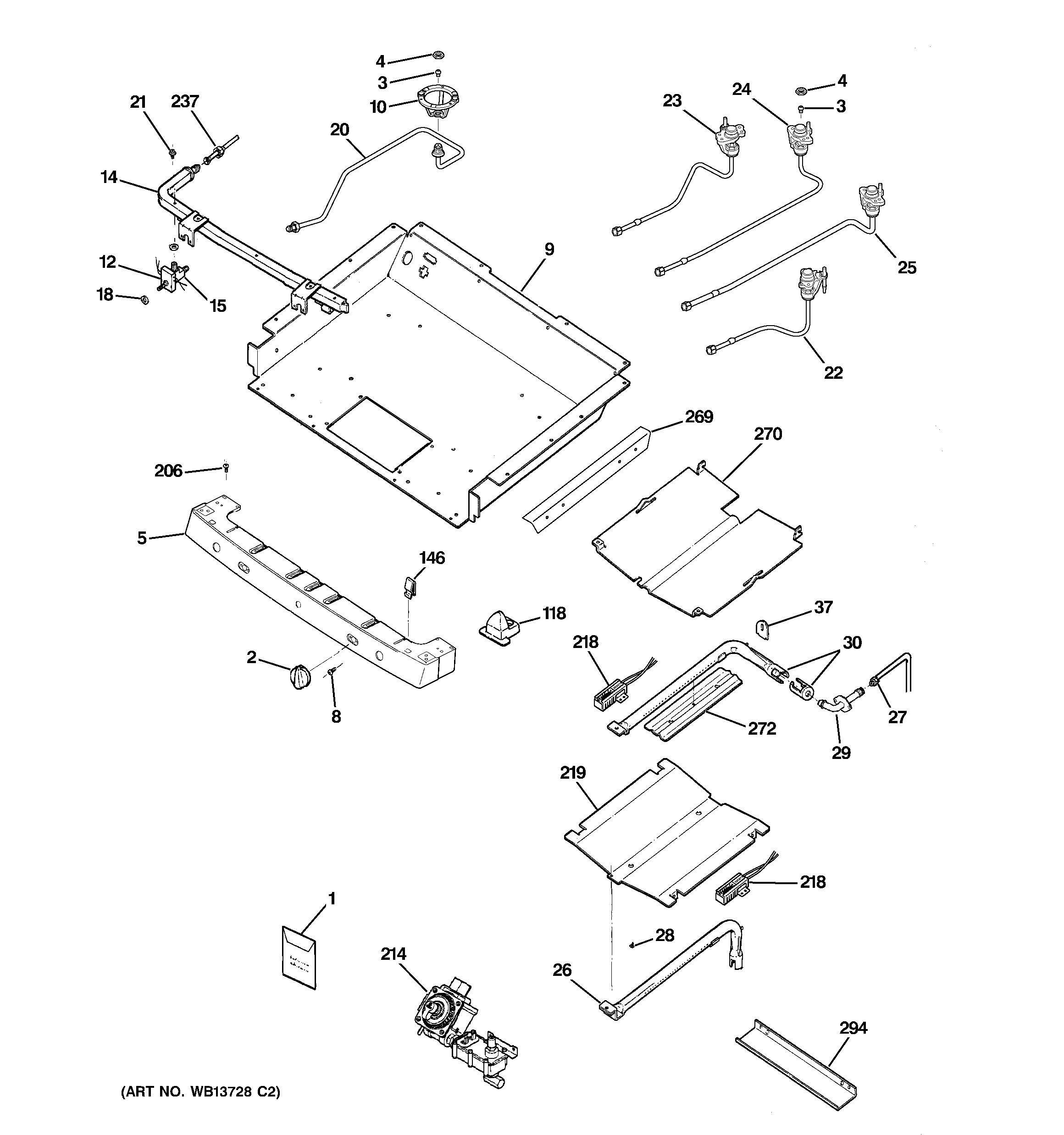 GE JGB908BEK9BB gas & burner parts diagram