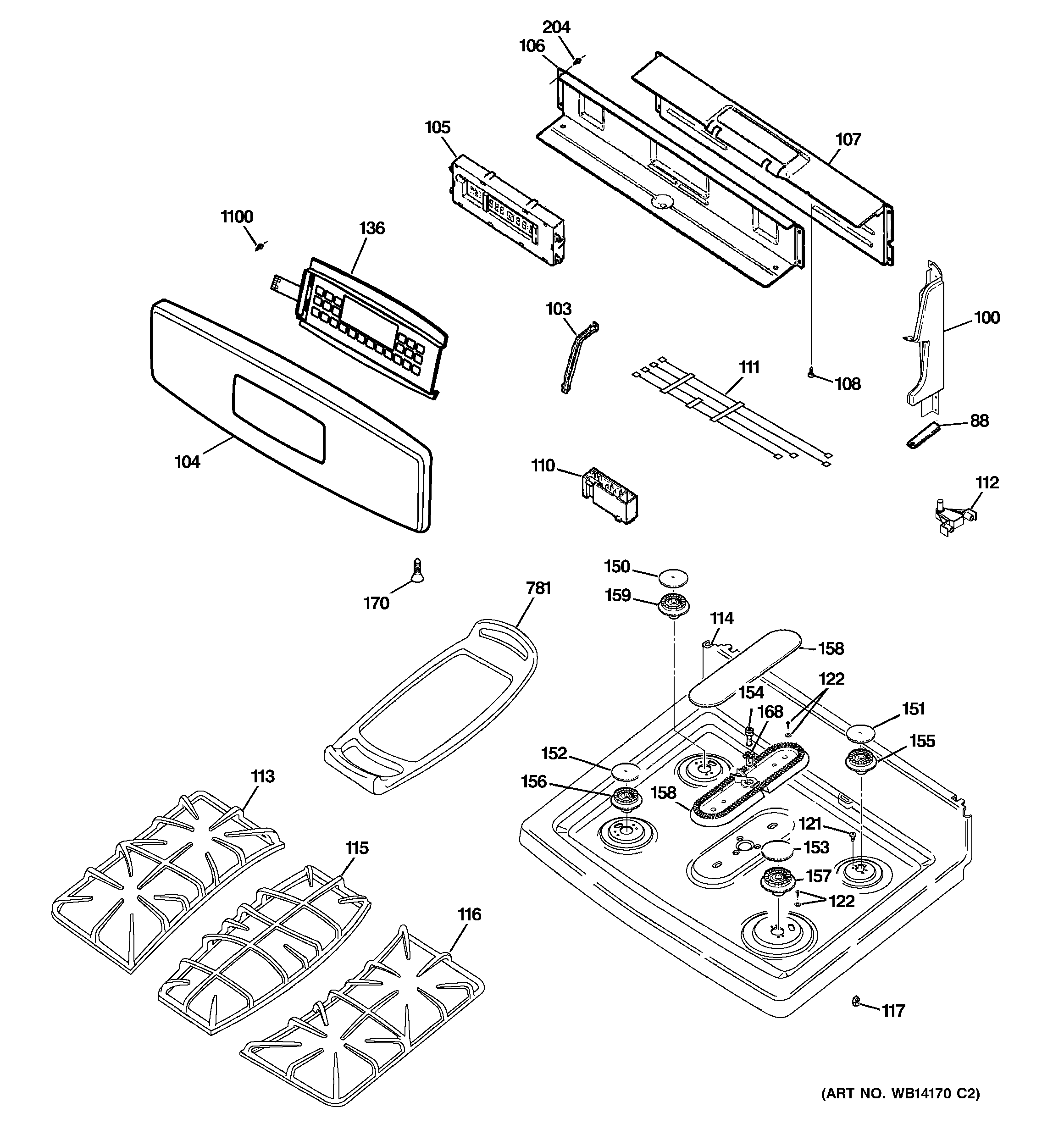 GE JGB908BEK9BB control panel & cooktop diagram