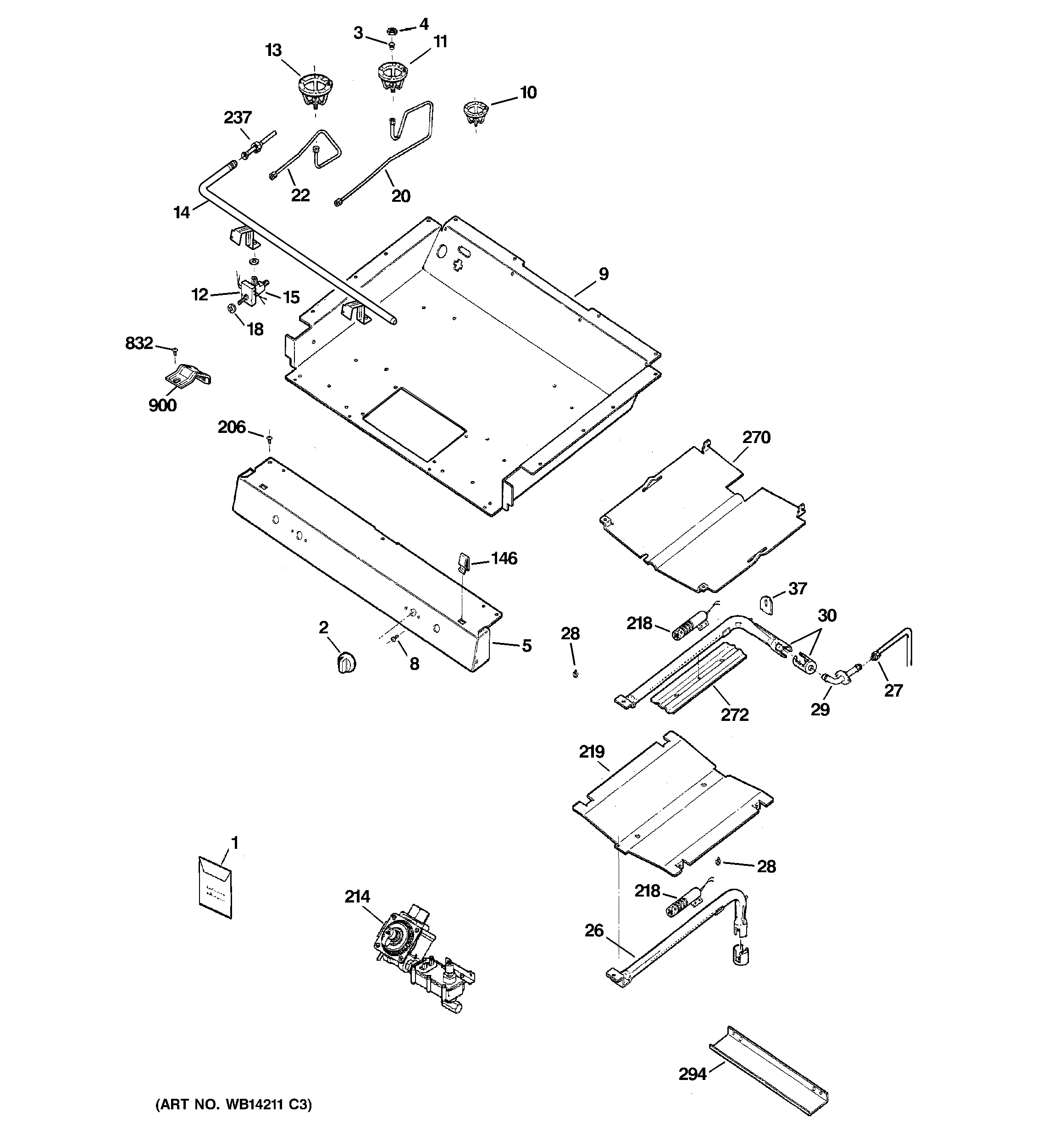 GE JGBP28EEM4CT gas & burner parts diagram
