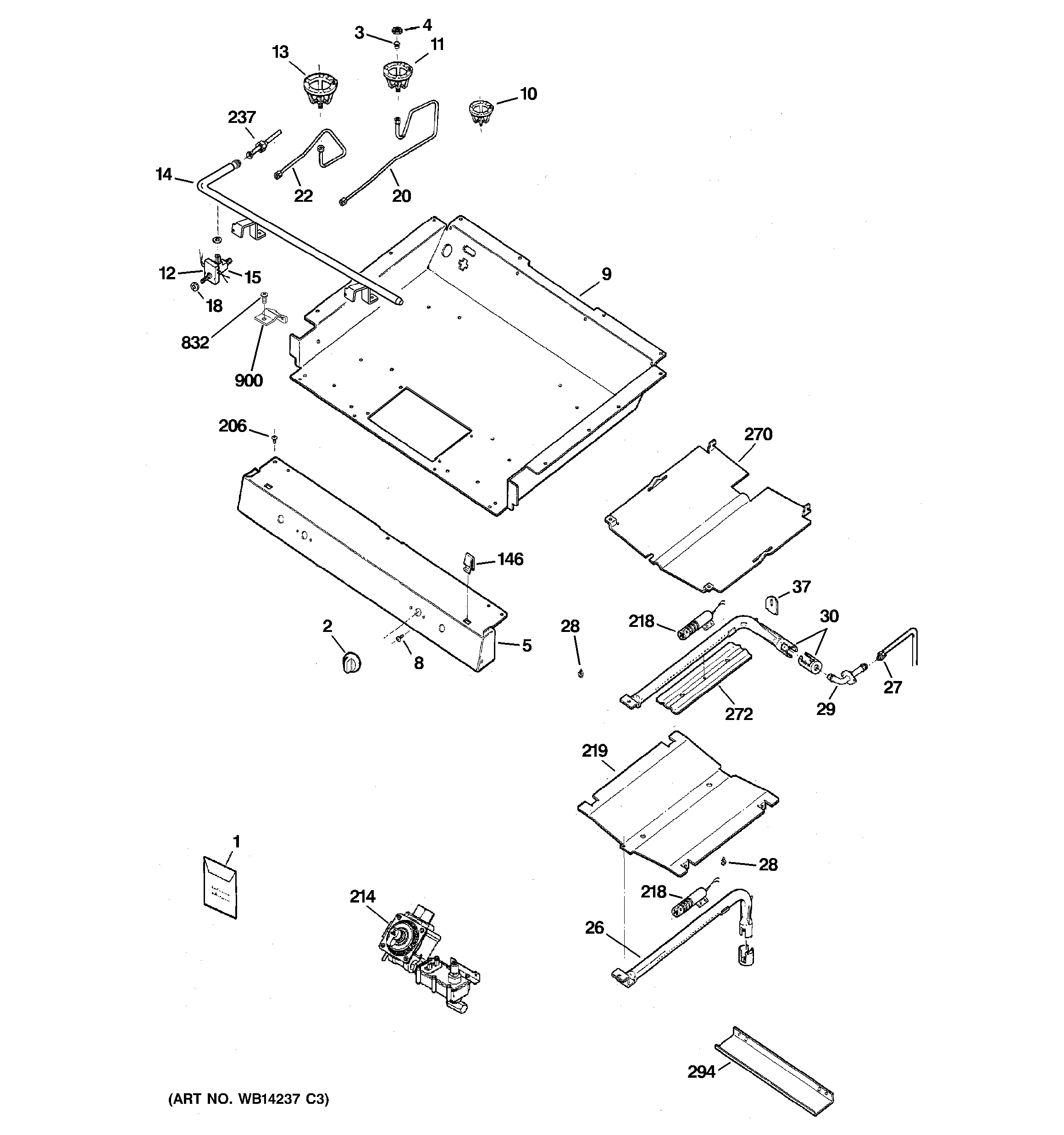 GE JGBP32DEM4BB gas & burner parts diagram