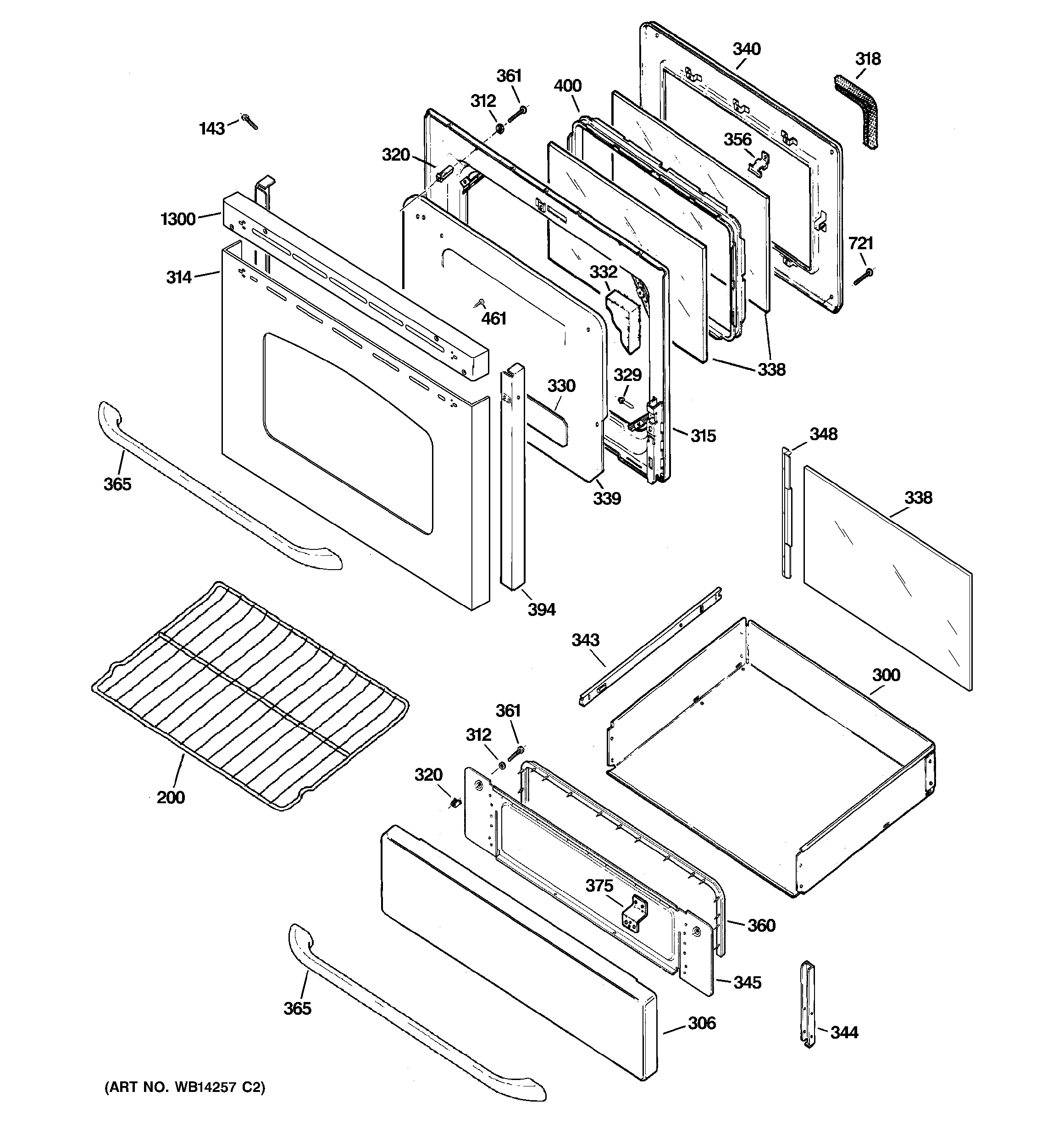 GE JGBP85SEM3SS door & drawer parts diagram