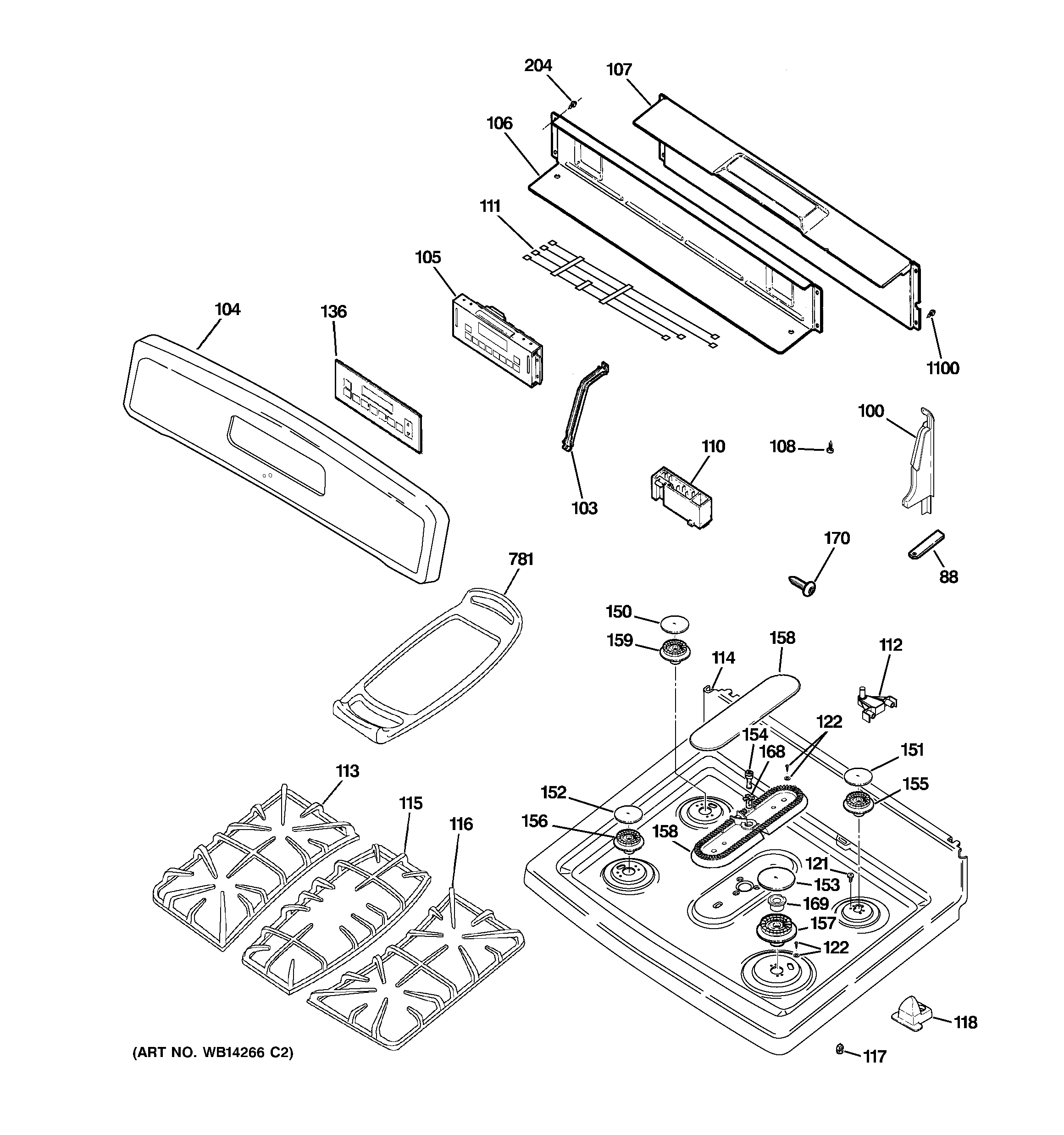 GE JGBP87MEM2BG control panel & cooktop diagram