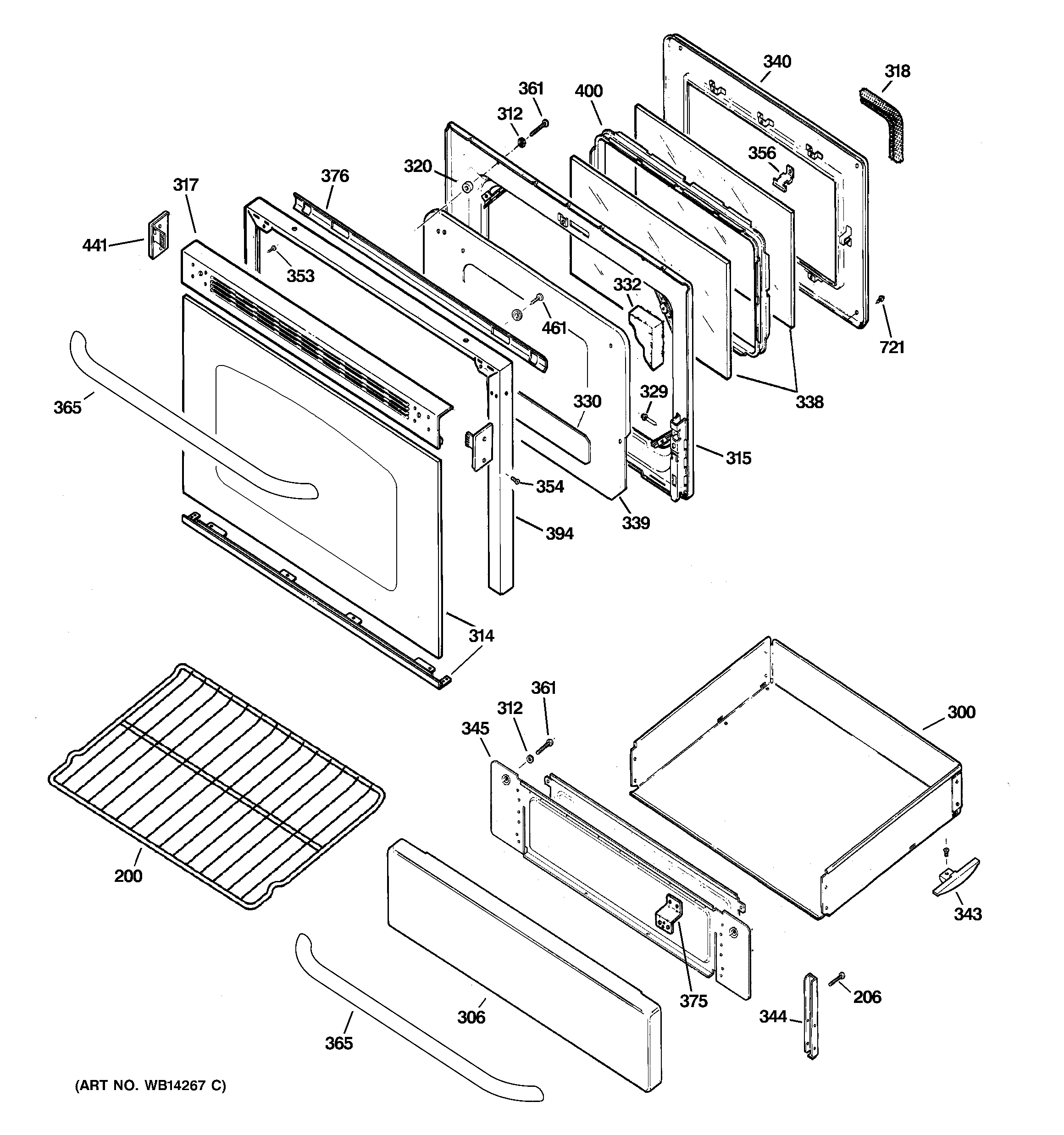 GE JGBP87MEM2BG door & drawer parts diagram