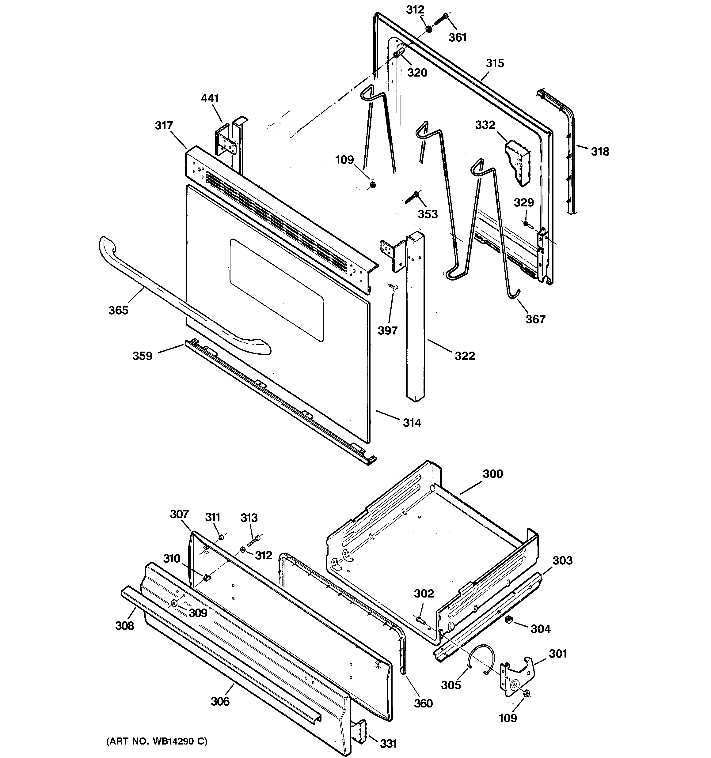 GE JGBS04BEM3WH door & drawer parts diagram