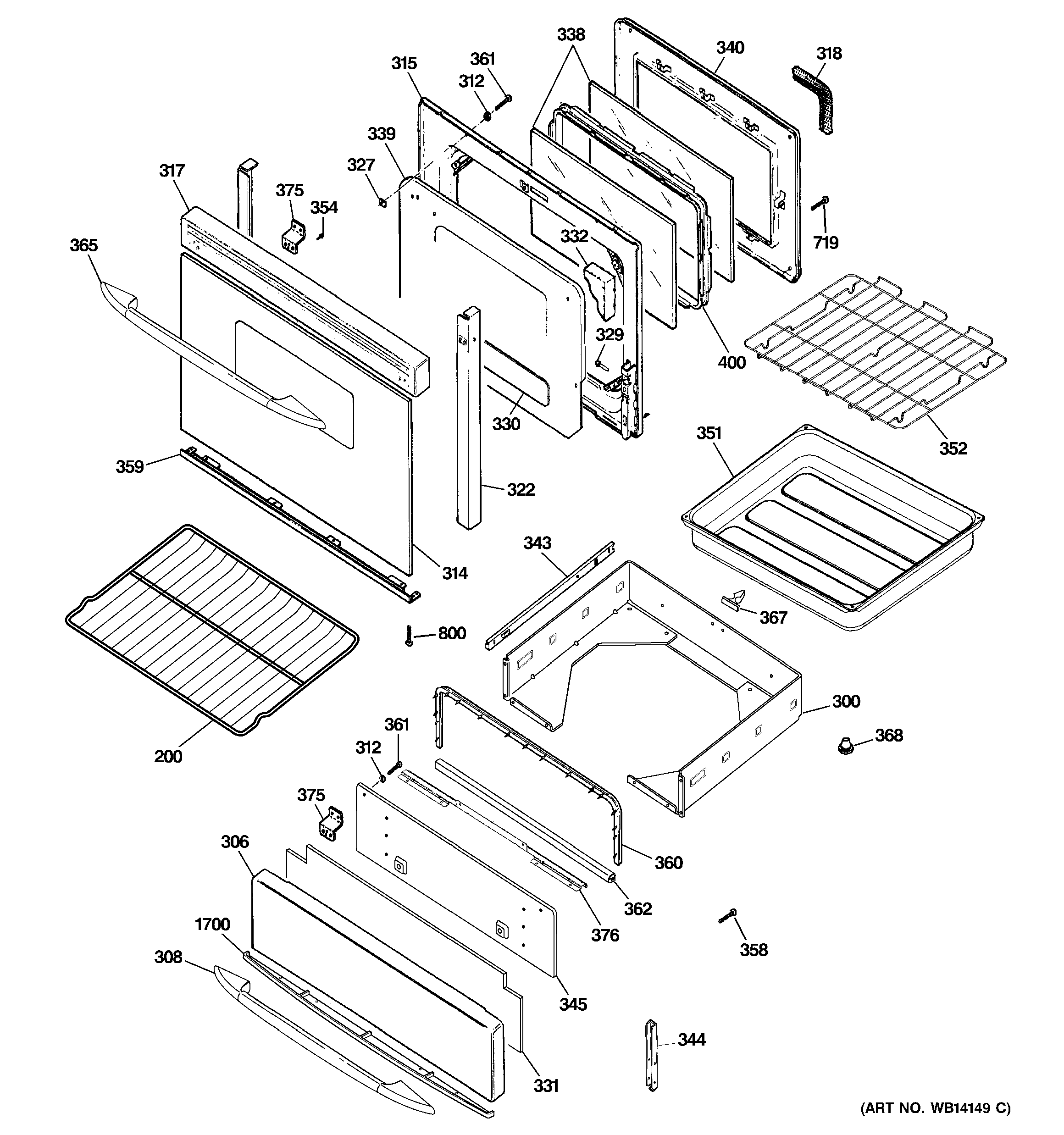 GE PGB918DEM2WW door & drawer parts diagram