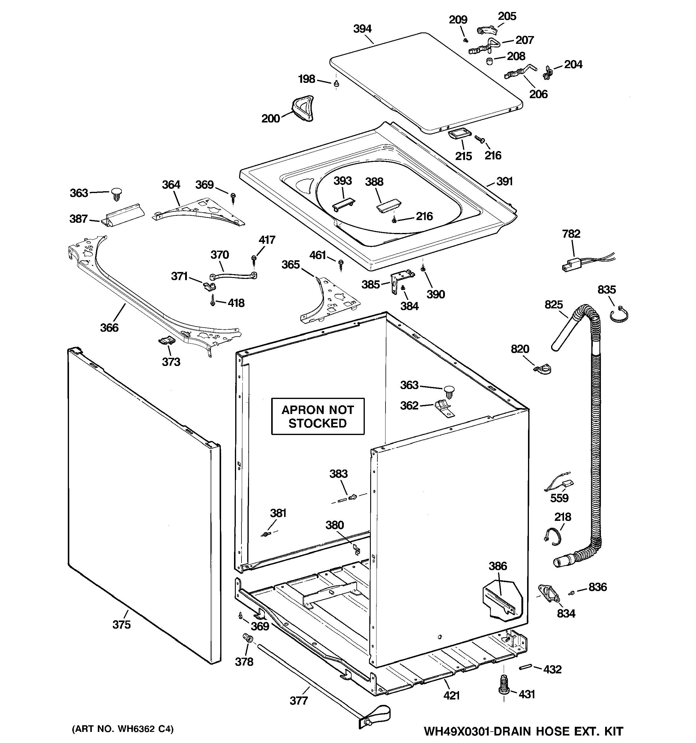 GE WLSR2000G3WW cabinet, cover & front panel diagram