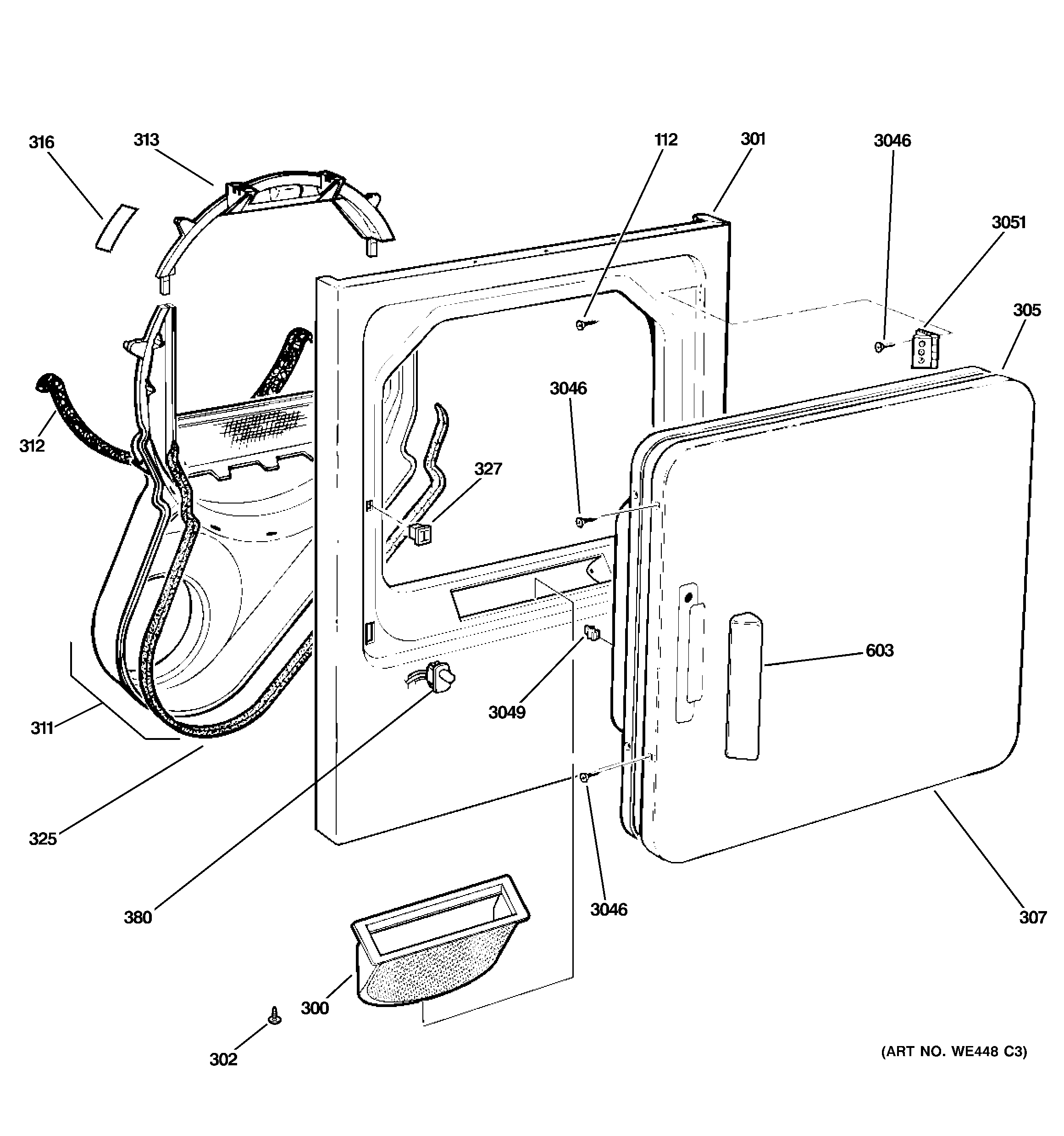 GE DBLR333EG6CC front panel & door diagram