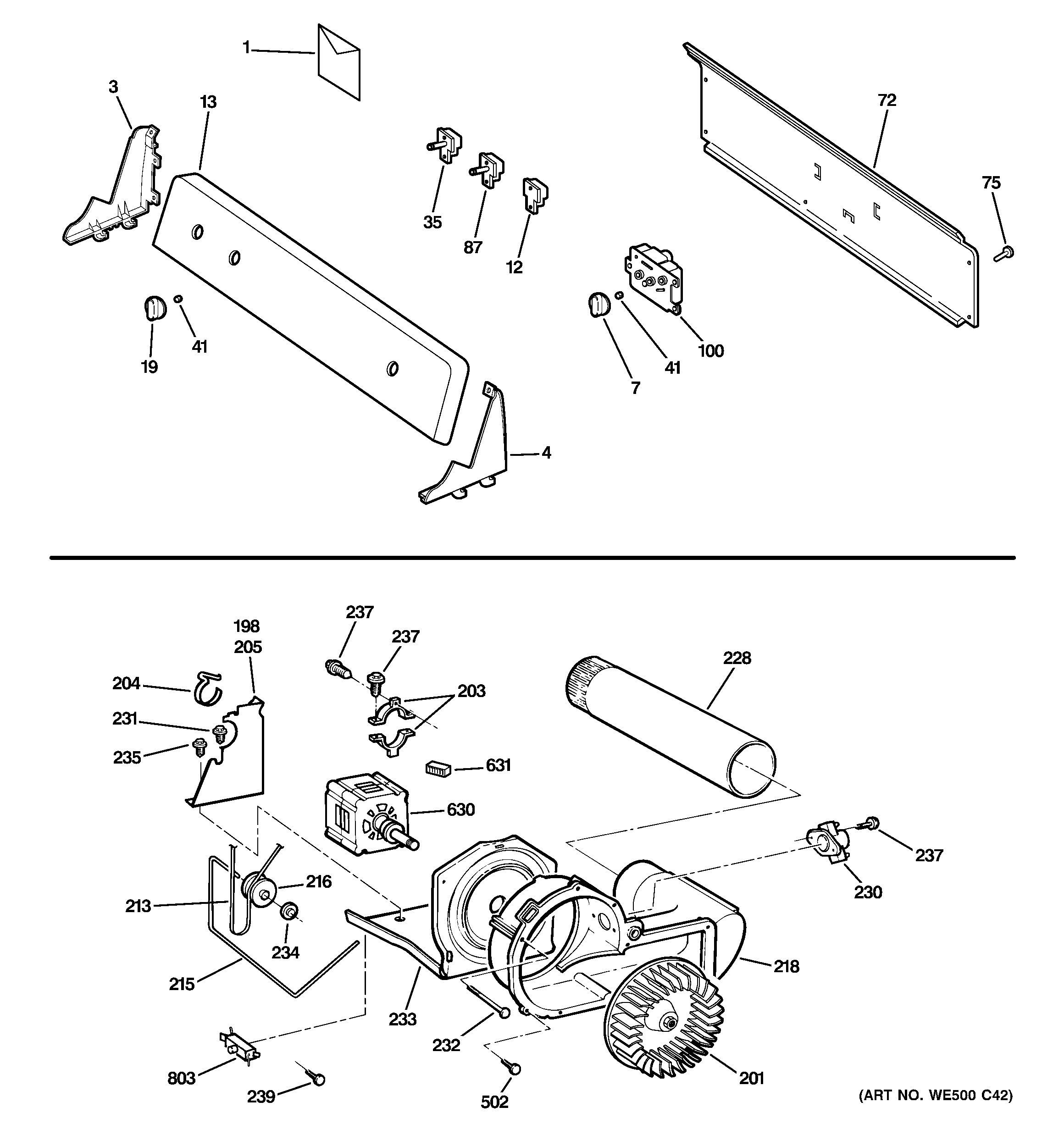 GE DBXR463GG6CC backsplash, blower & motor assembly diagram