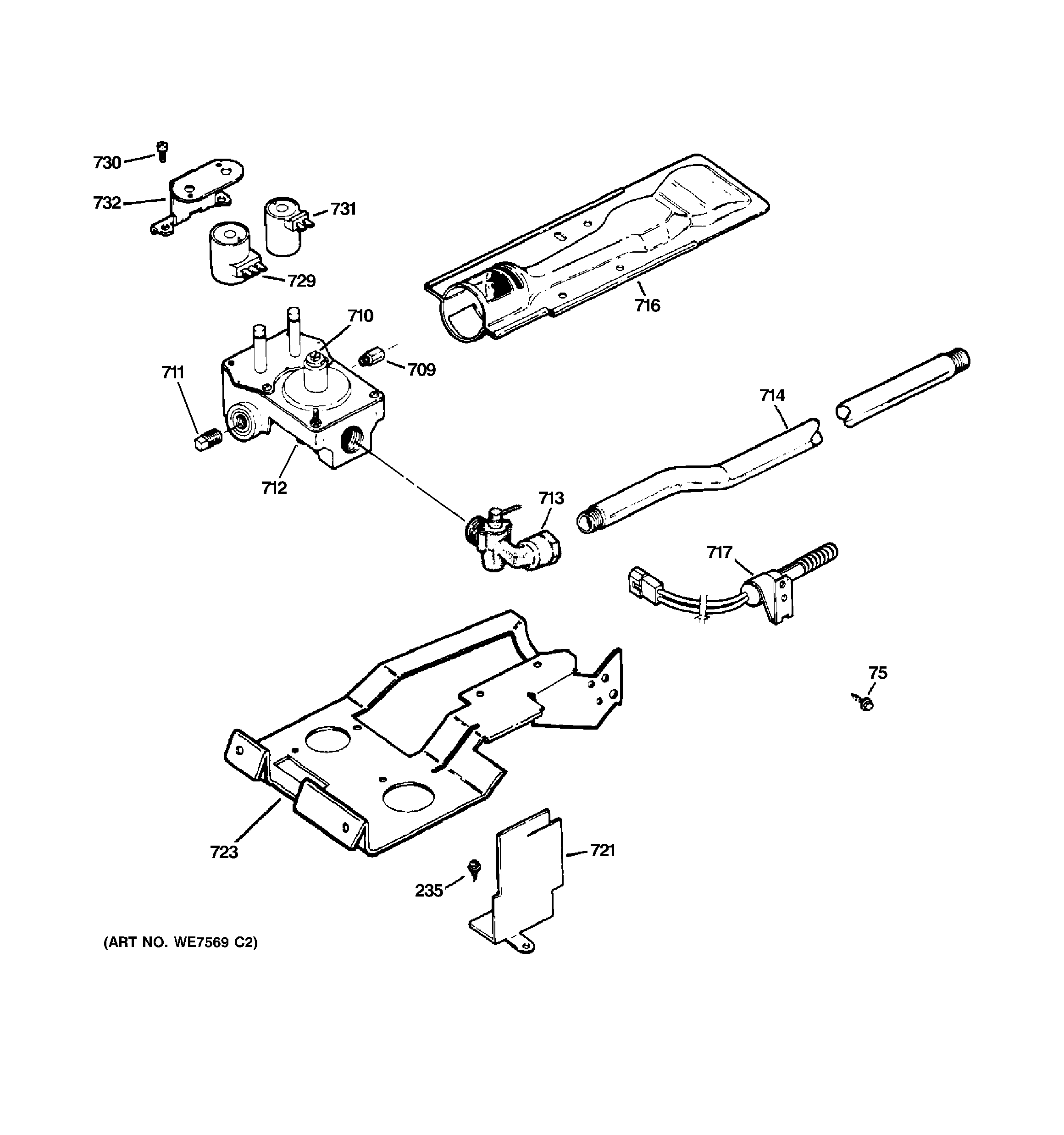 GE DCCD330GG5WC gas valve & burner assembly diagram