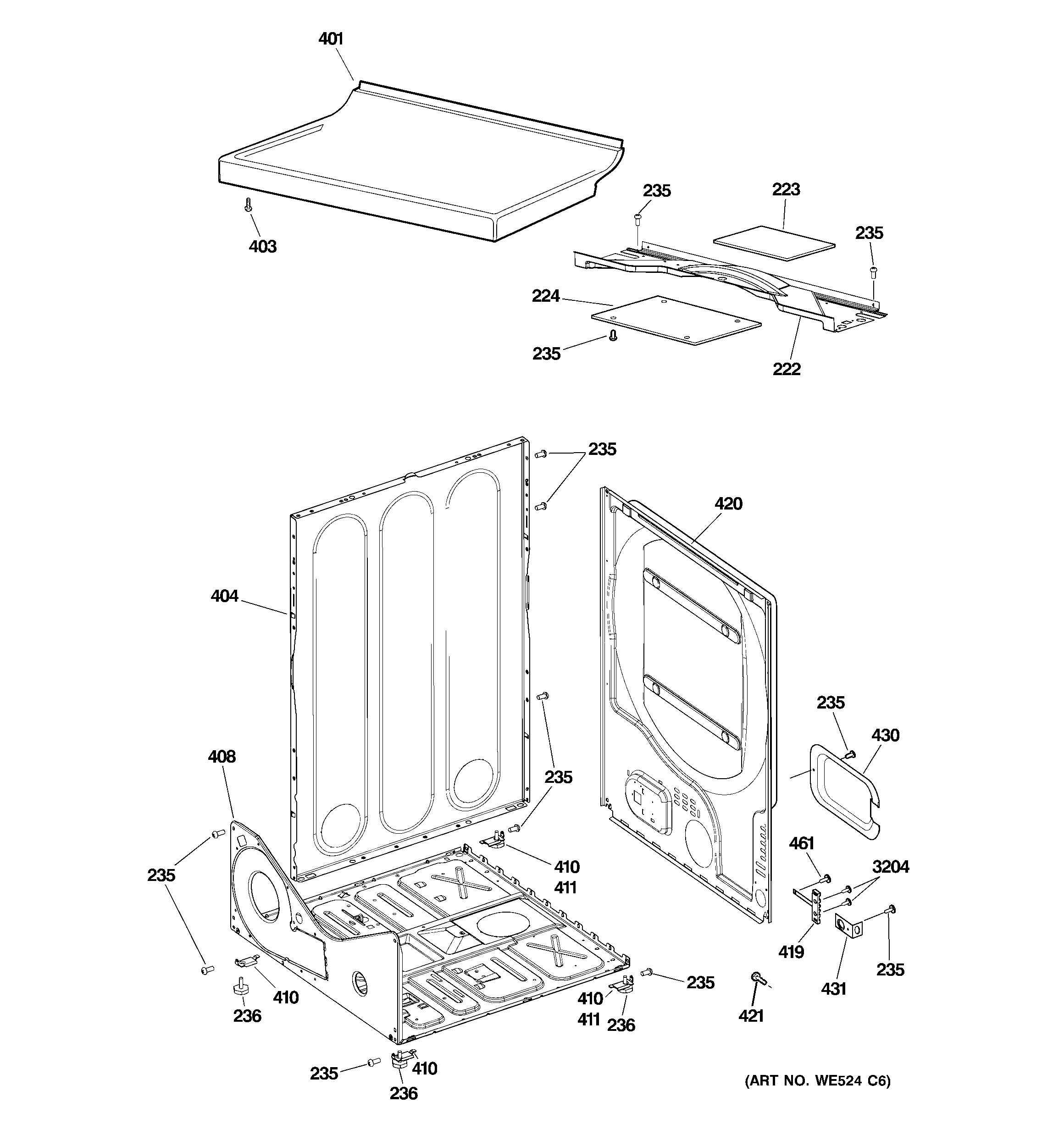 GE DLLLR23EG6WW cabinet diagram