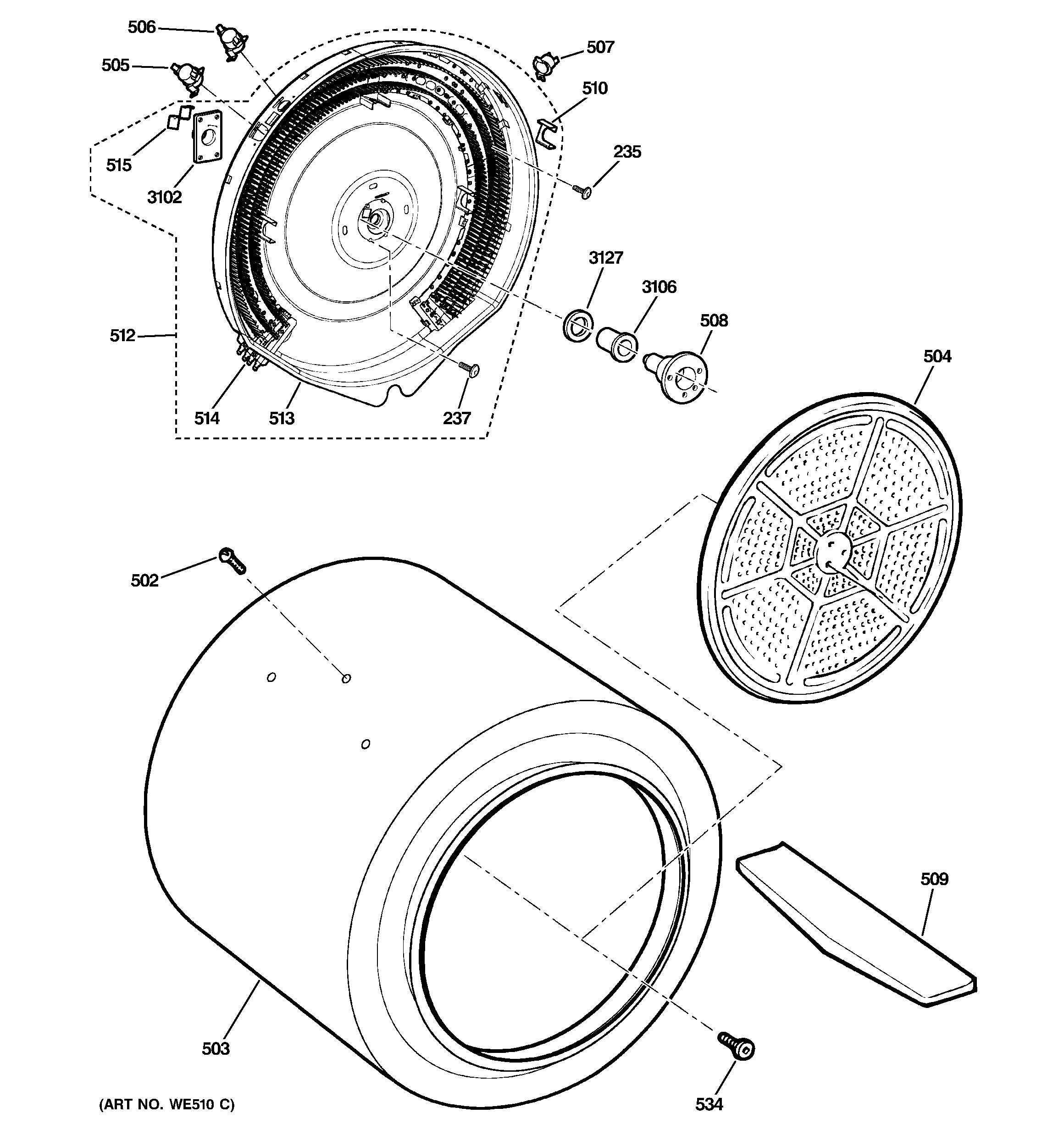 GE DLLLR23EG6WW drum diagram