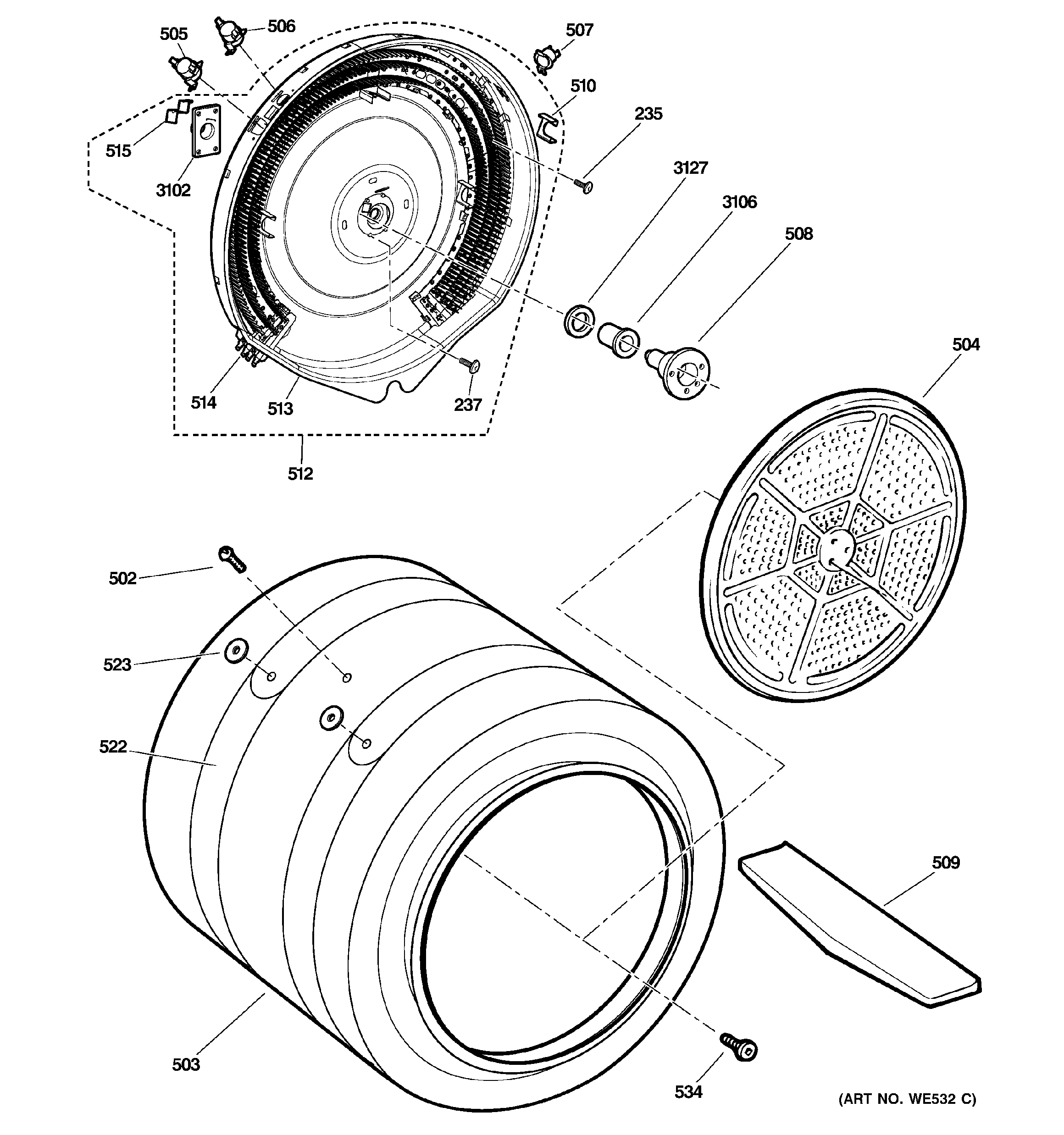 GE DPSE810EG5WT drum diagram