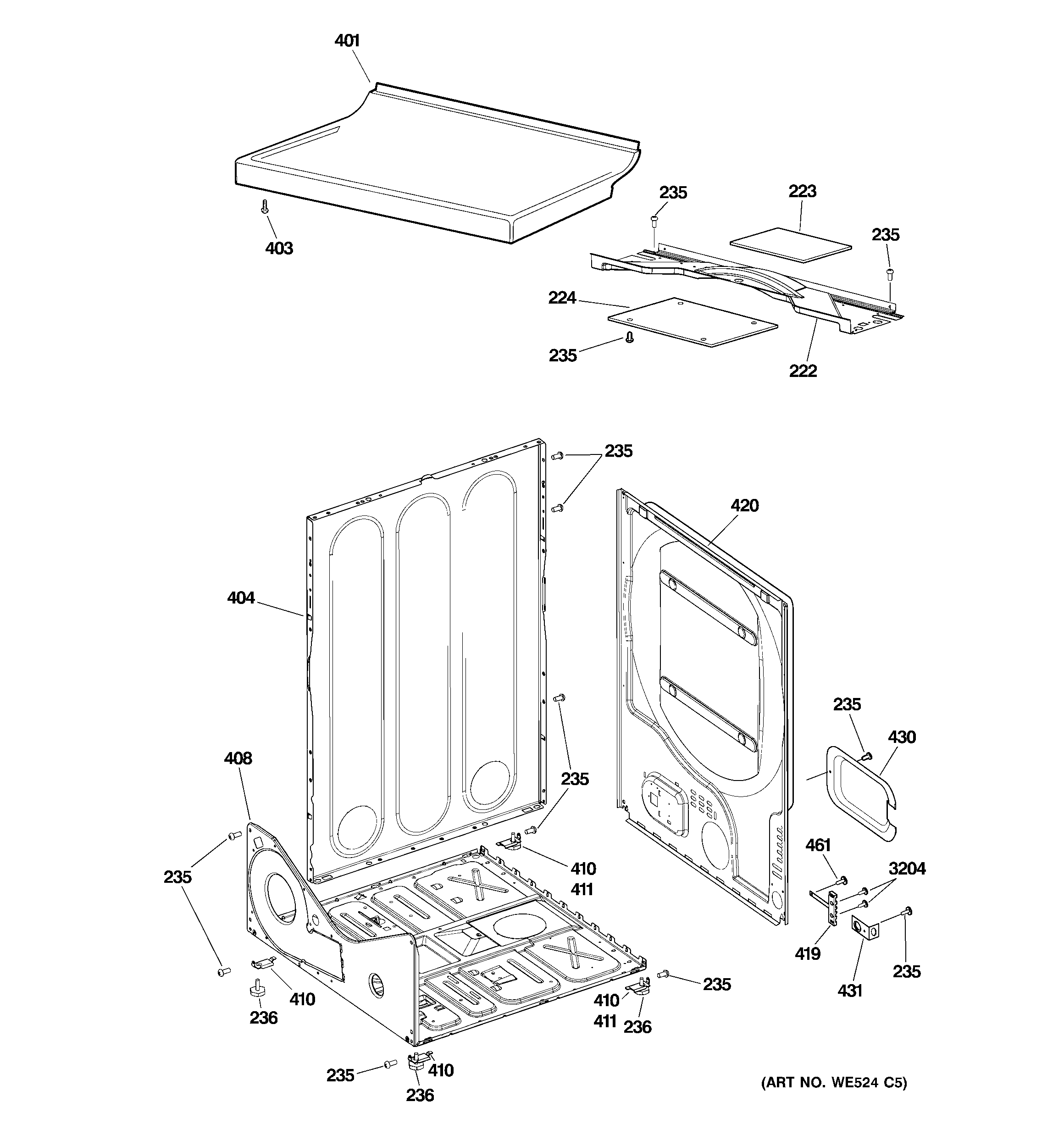 GE DVLR223EG6WW cabinet diagram
