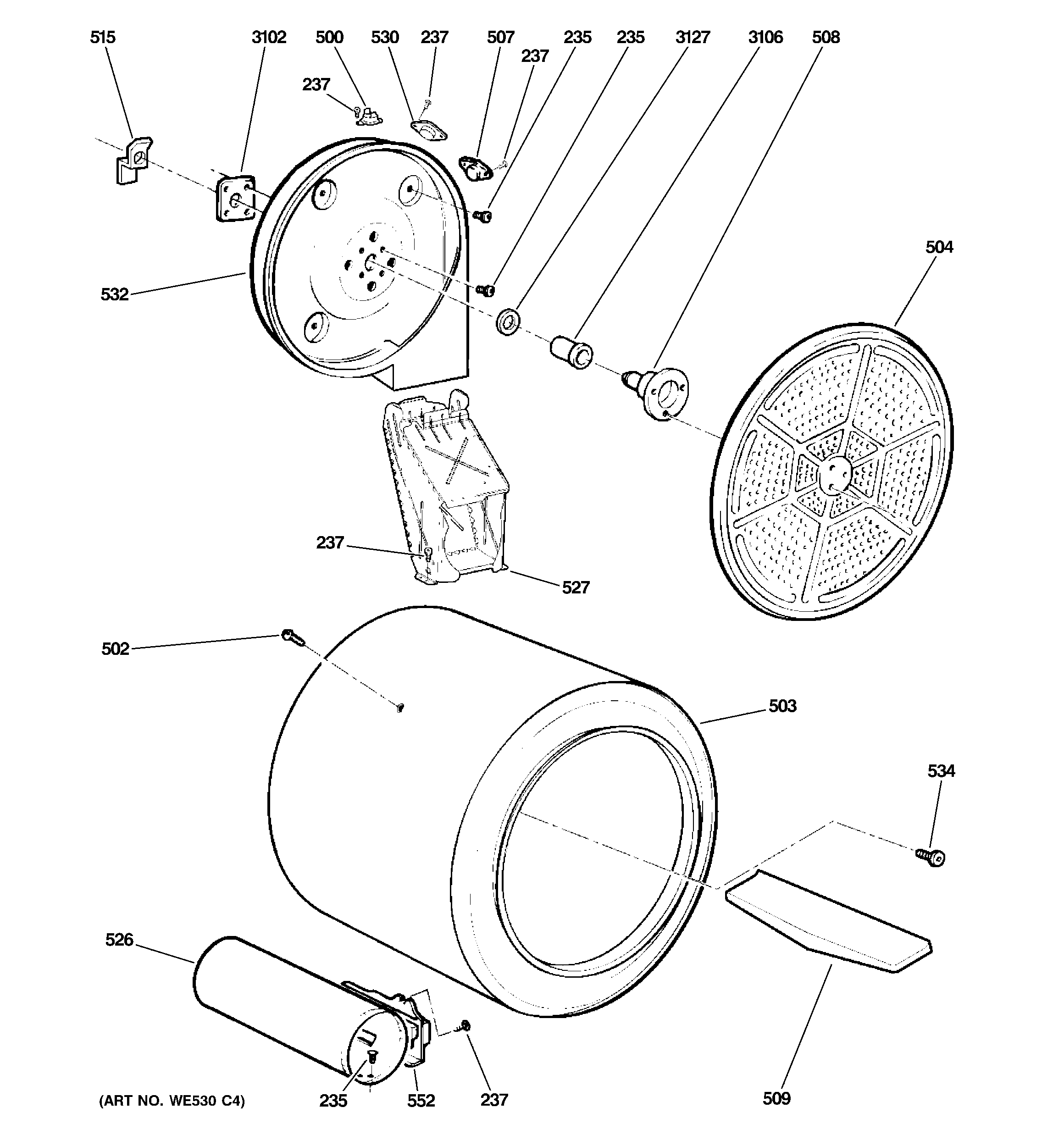 GE DWXR483GG6WW drum diagram