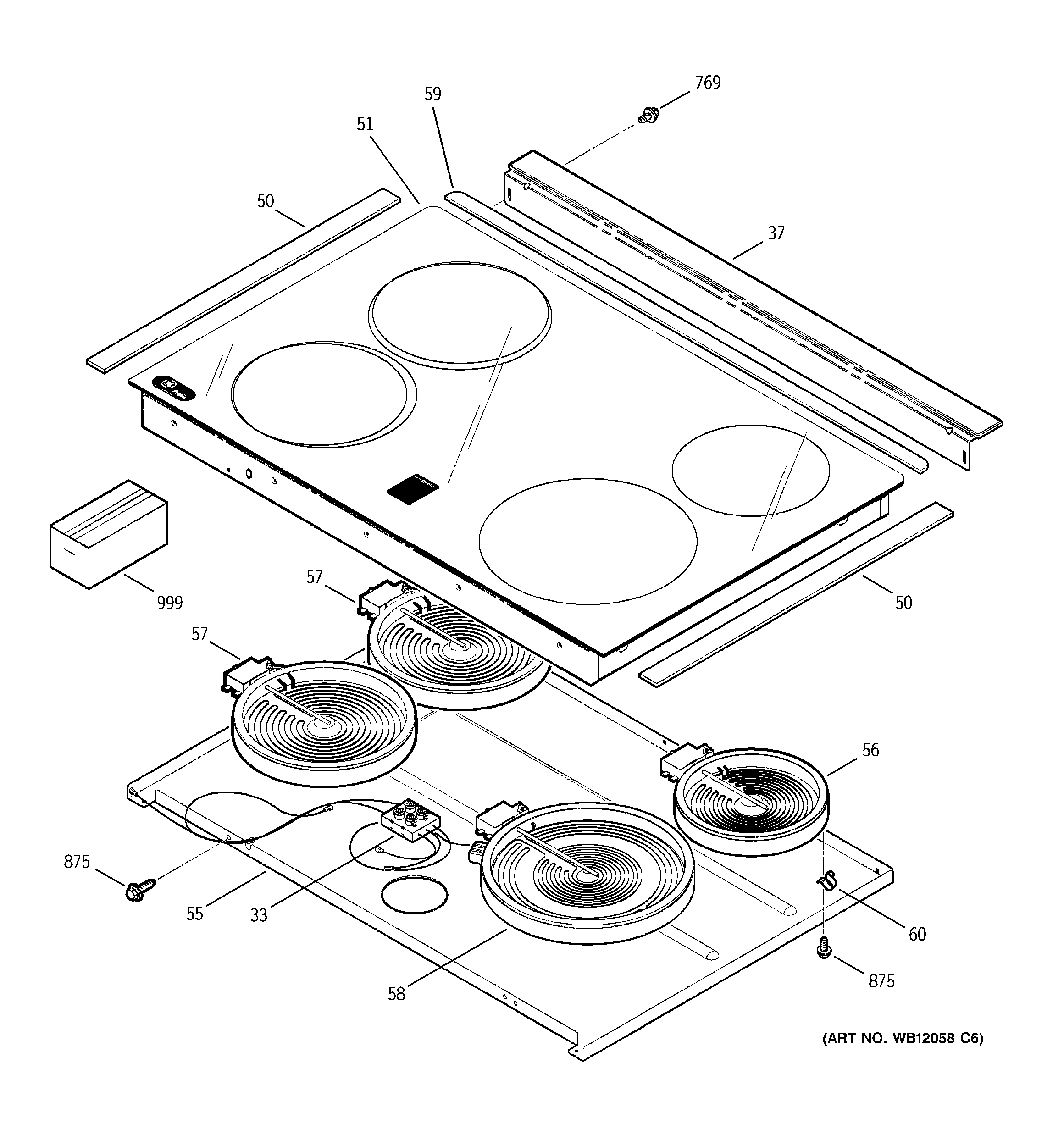 GE JS900WK4WW cooktop diagram