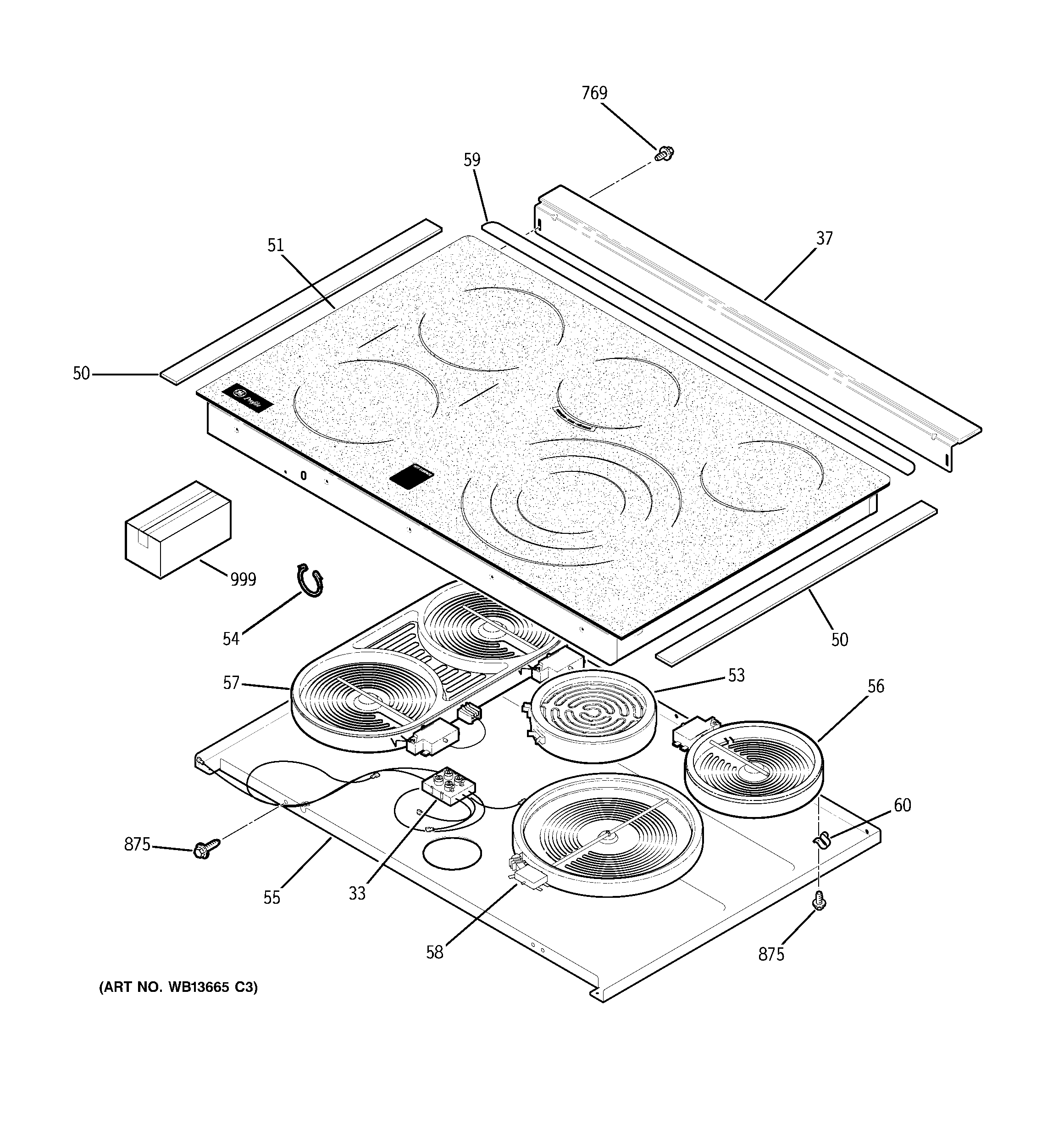 GE JS968BK5BB cooktop diagram