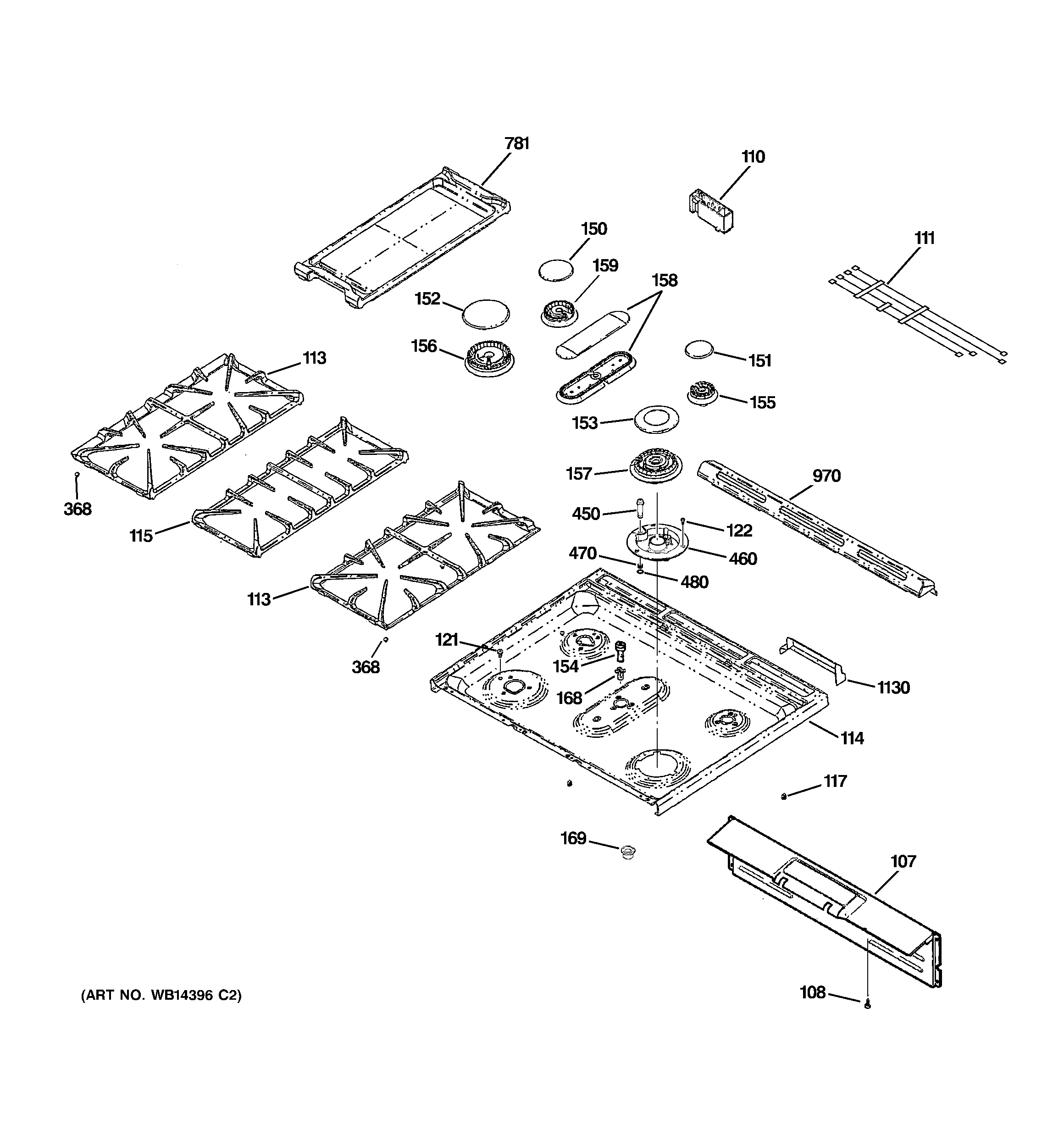 GE CGS980SEM1SS control panel & cooktop diagram