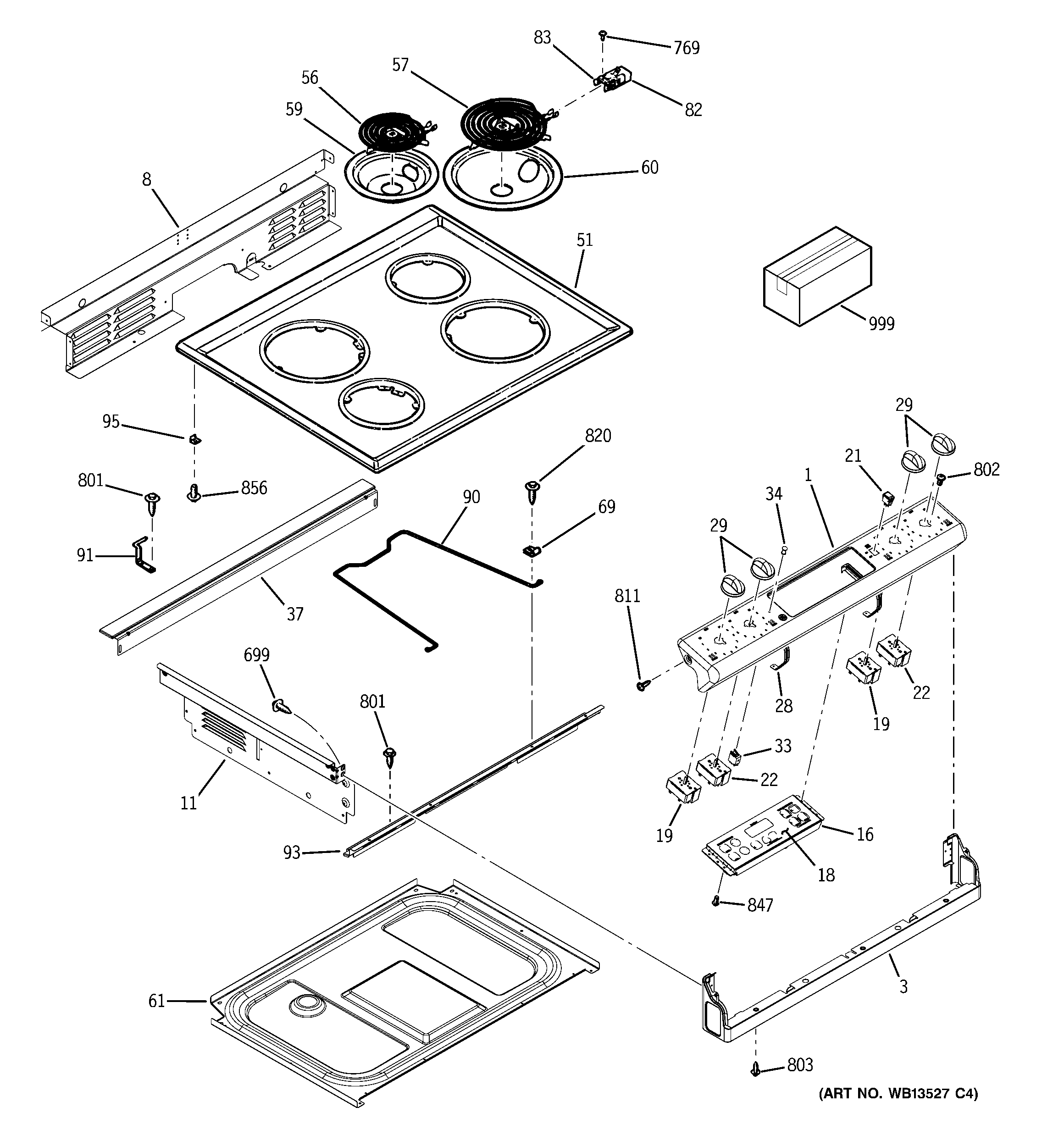 GE JSS28DN1WW control panel & cooktop diagram