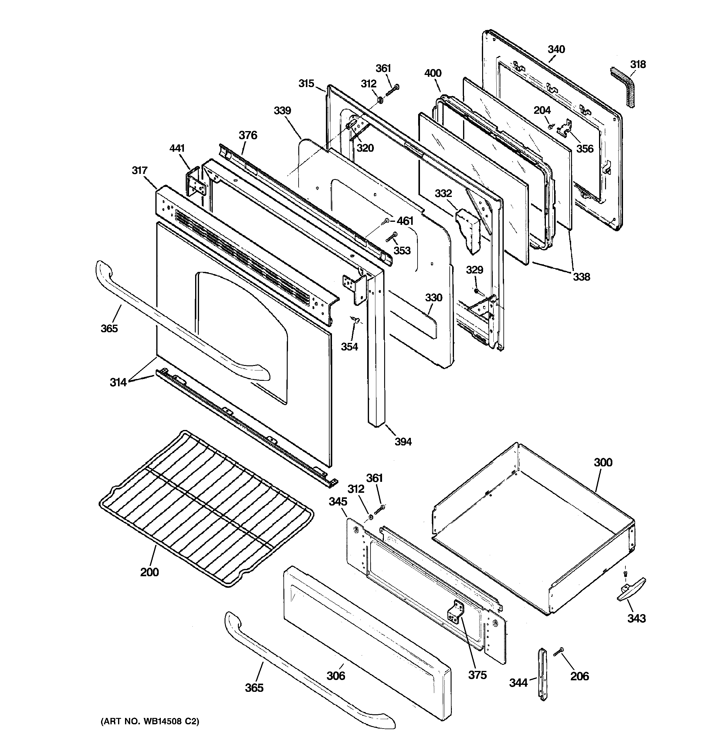 GE JGB280SEN2SS door & drawer parts diagram