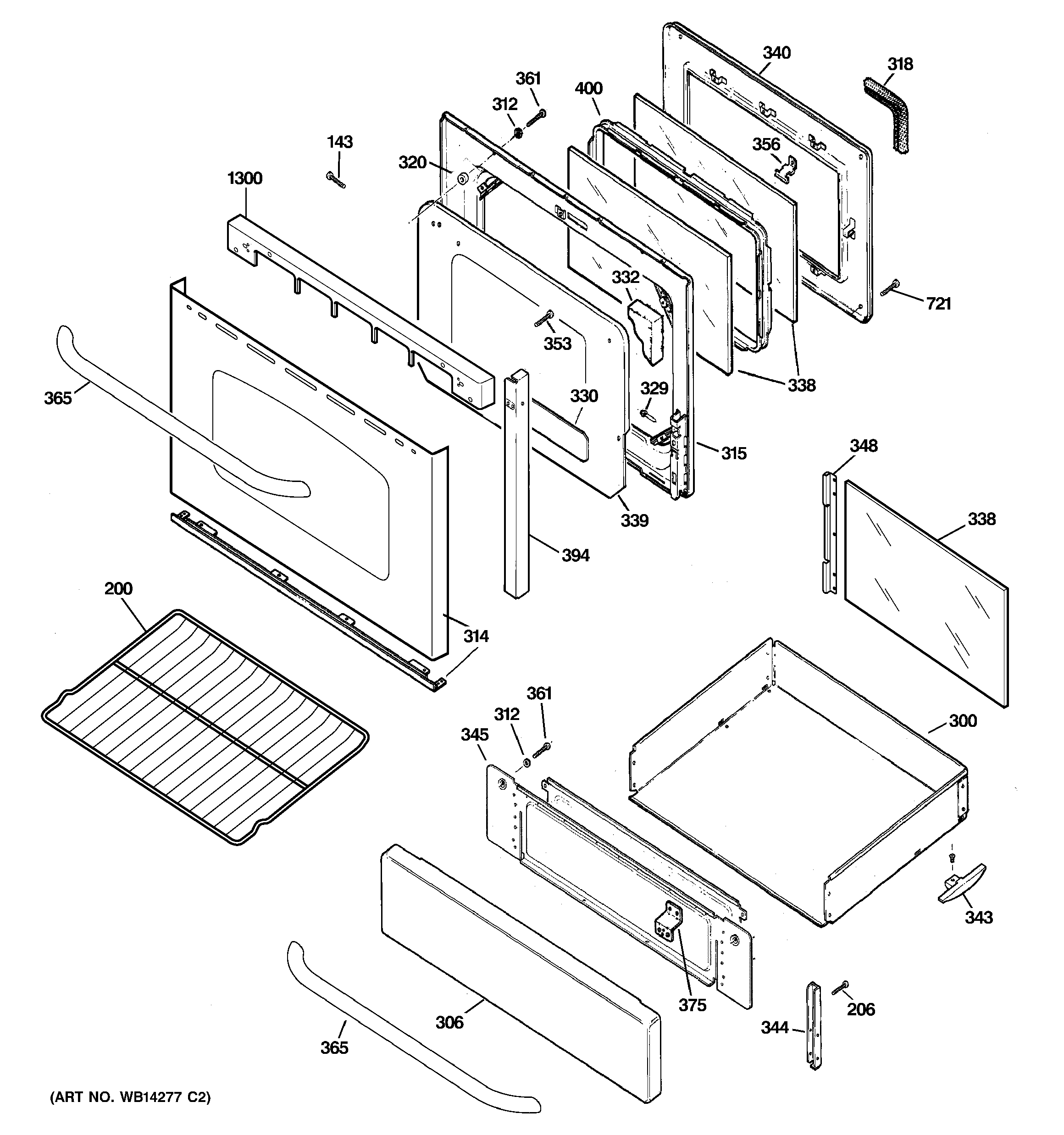 GE JGBP86SEM2SS door & drawer parts diagram