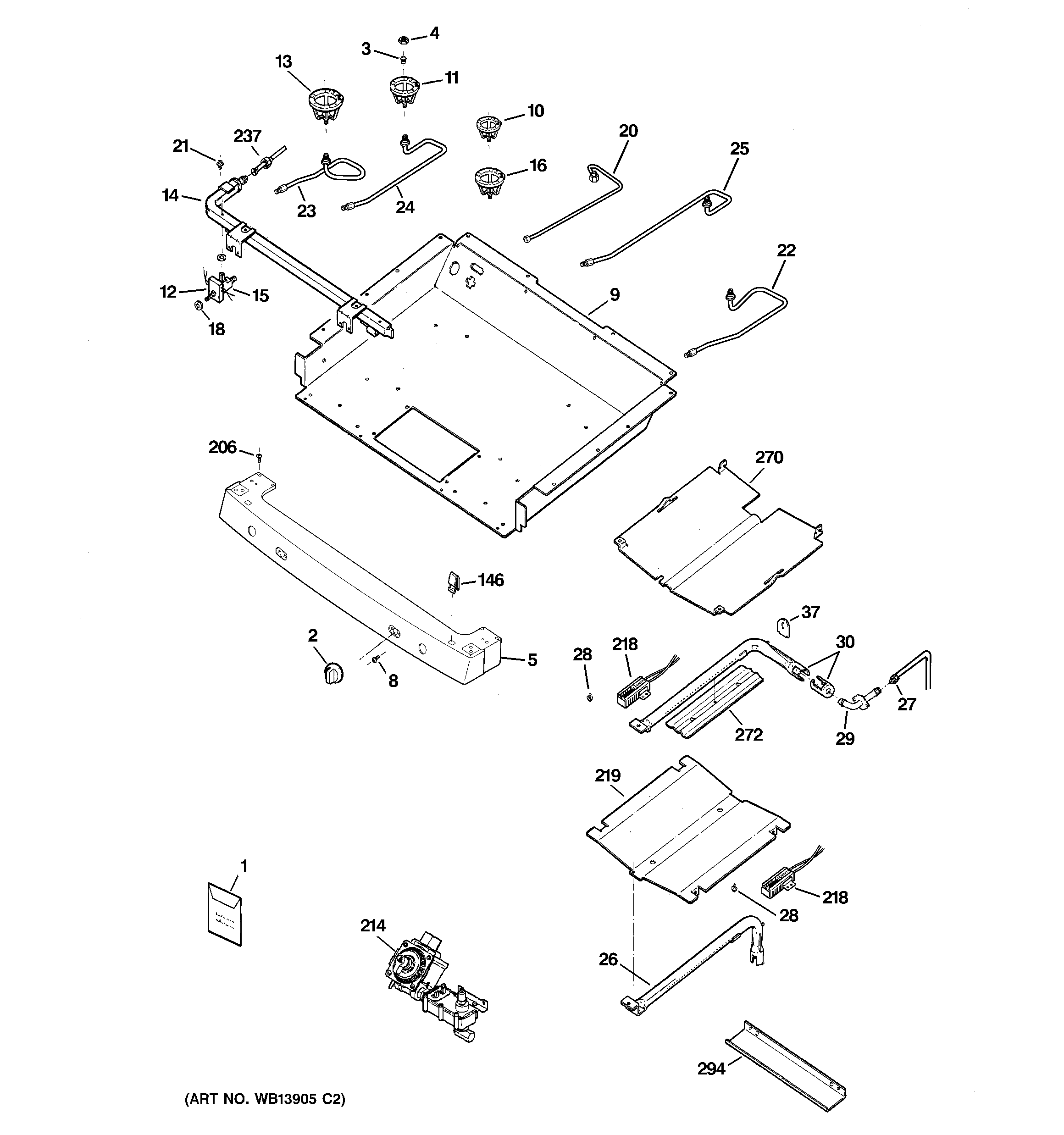 GE JGBP87DEM2BB gas & burner parts diagram