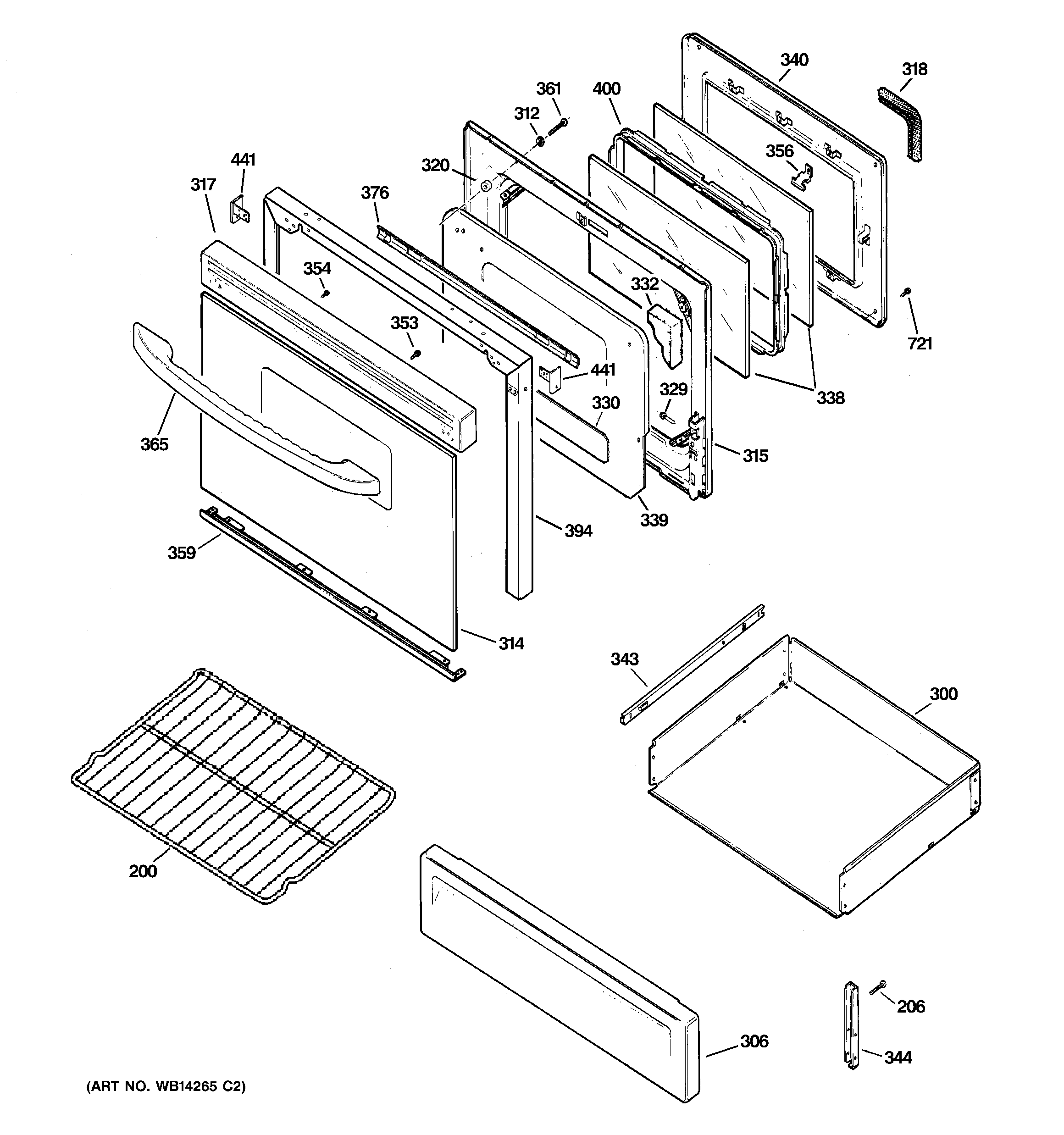 GE JGBP87DEM2BB door & drawer parts diagram