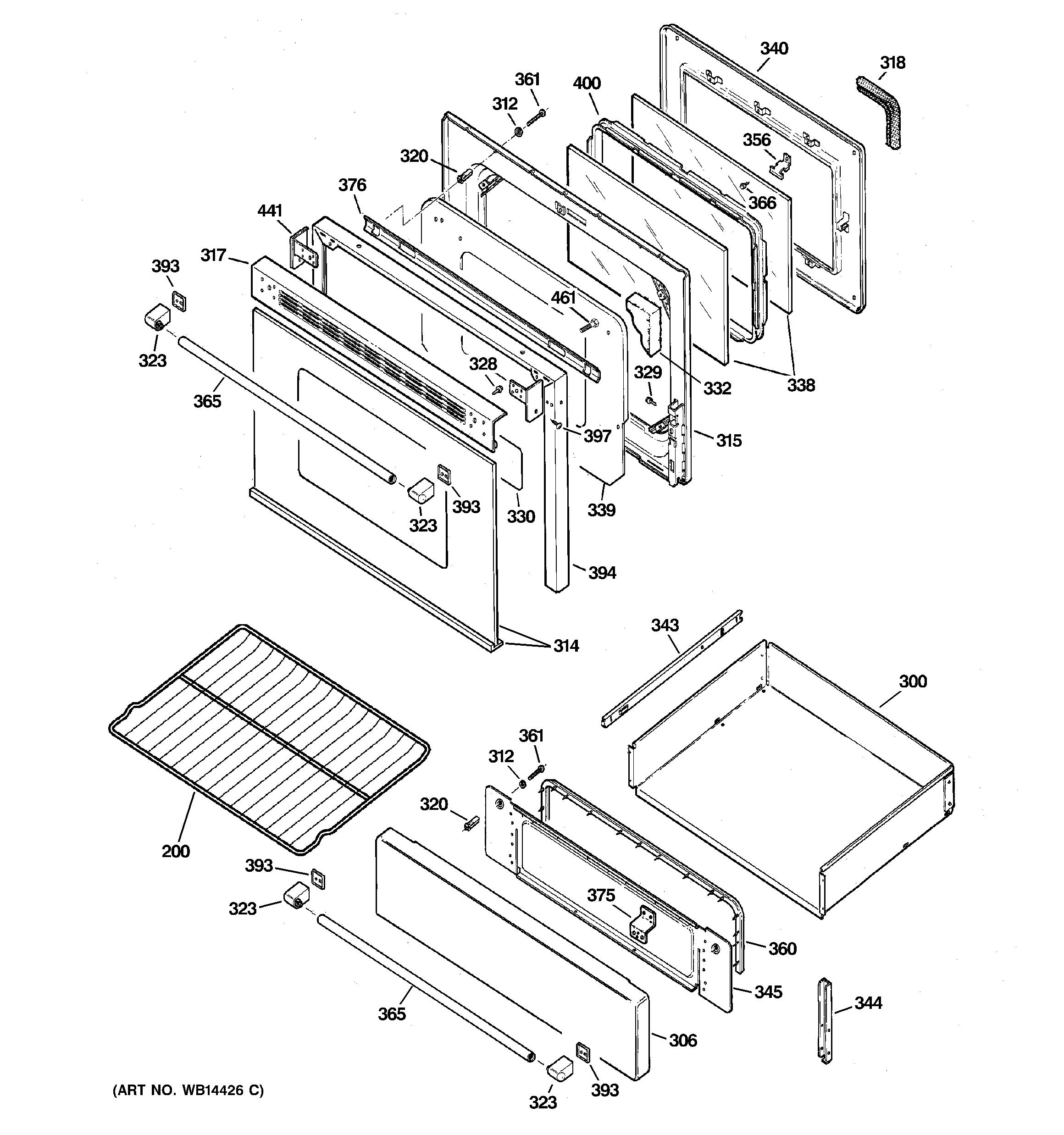GE JGBP90MEHBBC door & drawer parts diagram