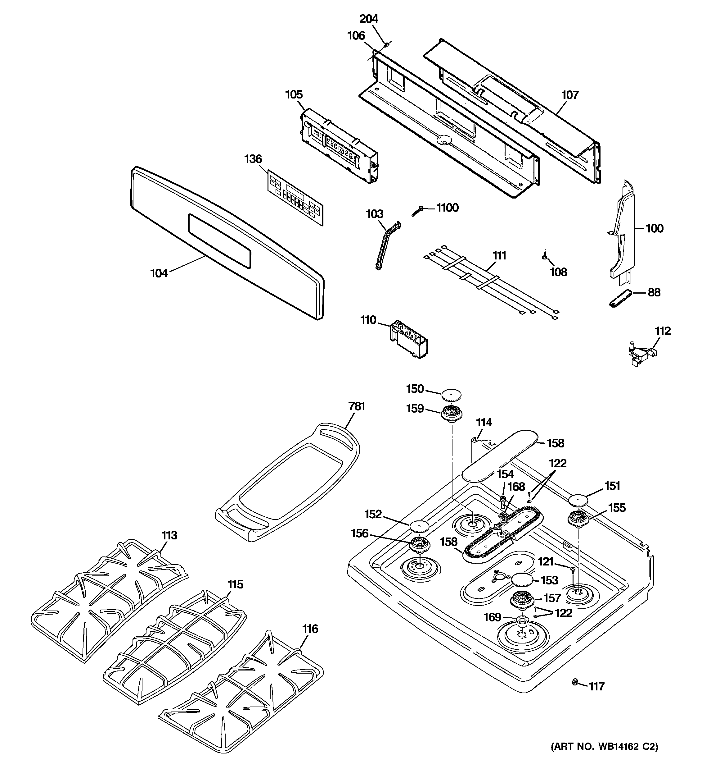 GE PGB910SEM2SS control panel & cooktop diagram