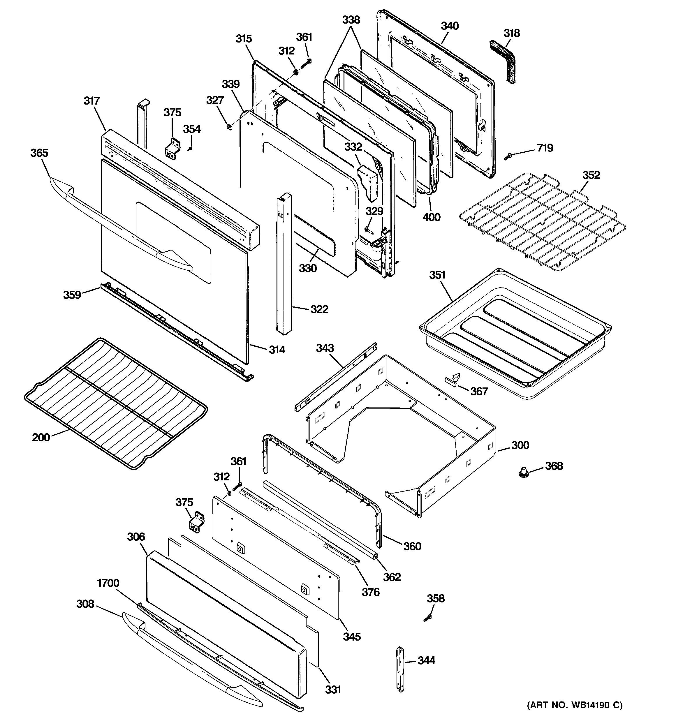 GE PGB928TEM2WW door & drawer parts diagram